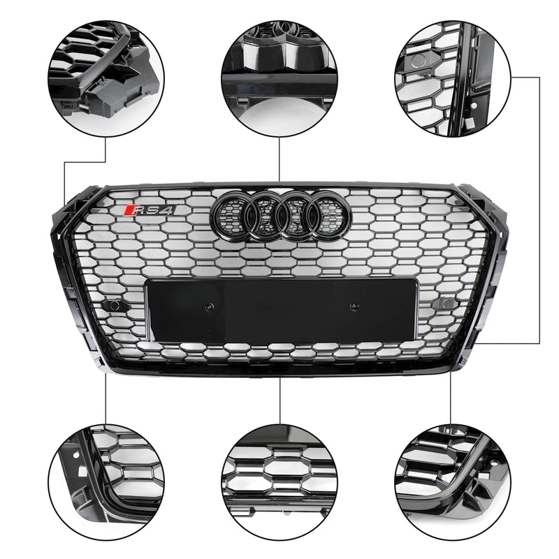 2017-2019 Audi A4/S4 B9 RS4 Style Honeycomb Mesh Hex Grille Grill Black