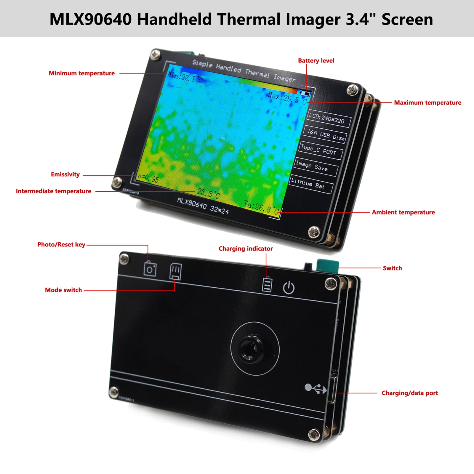 MLX90640 2.8" Cámara termográfica para reparaciones electrónicas