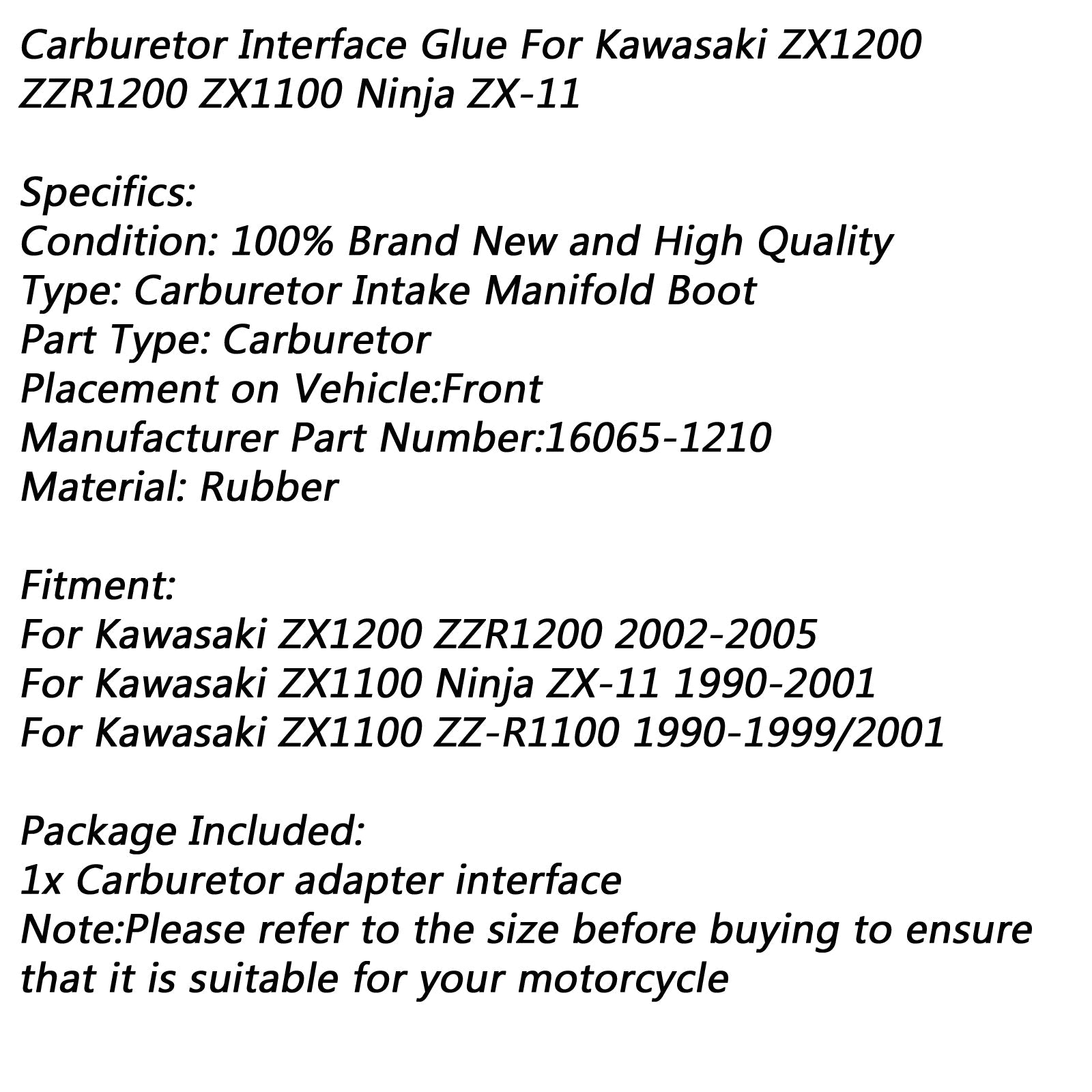 Príjmový potrubie karburátora pre topánku pre kawasaki ZX1200 ZZR1200 Ninja ZX-11 ZX1100 Generic