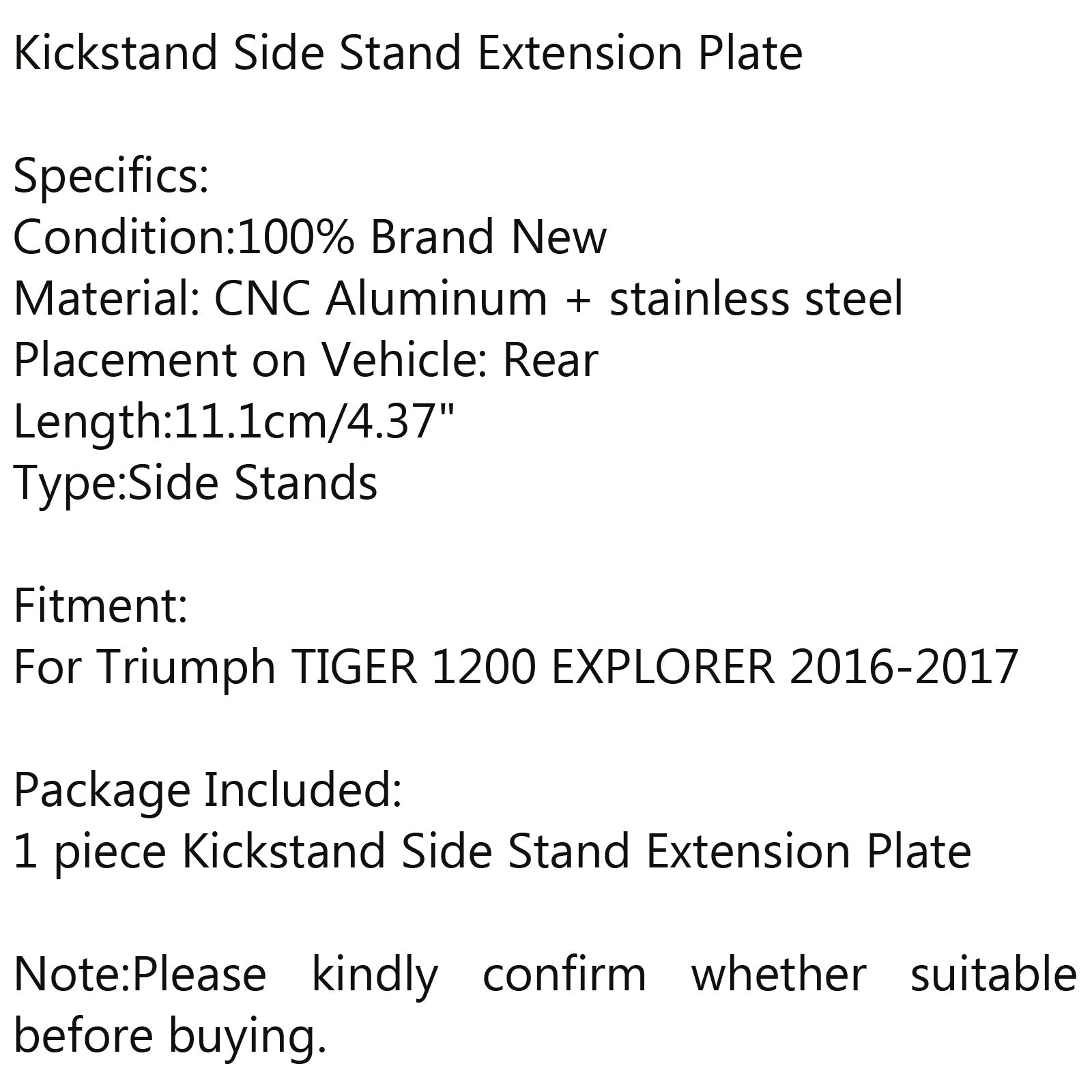 Explorer Kickstand Sidestand Stand förlängningsförlängningsförstärkare för Triumph Tiger 1200 Generic