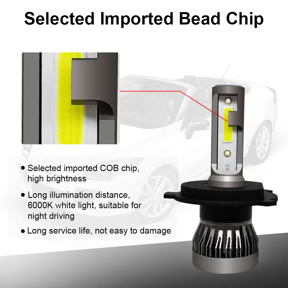 2PCS H4/HB2/9003 LED-koplamp 36W 8000LM COB-lampenset Hoog/Lo Beam 6000K Algemeen