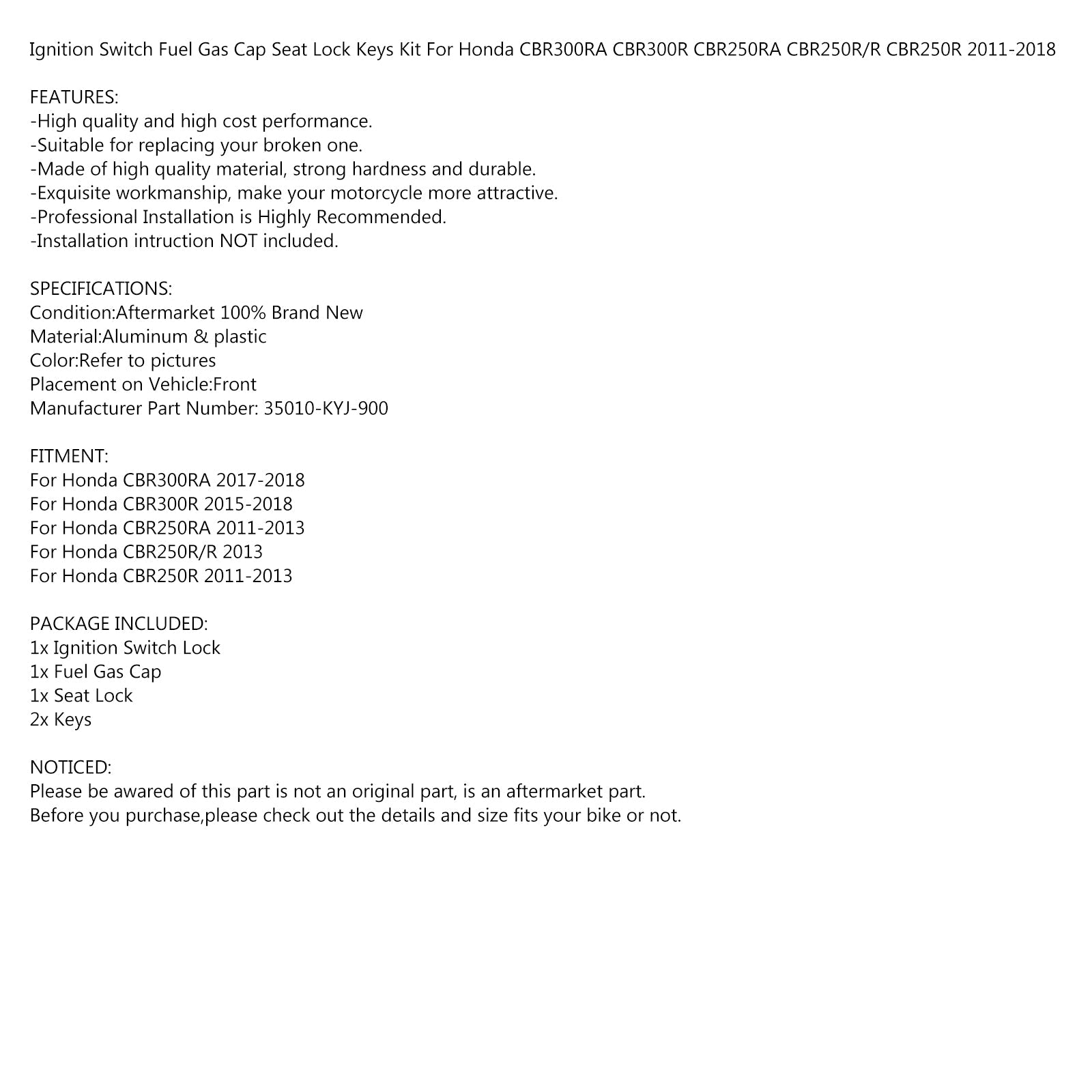 Contactslotvergrendeling & Sleutels voor Yamaha V-STAR VSTAR 650 1100 99-16 4TR-82501-01 Generiek