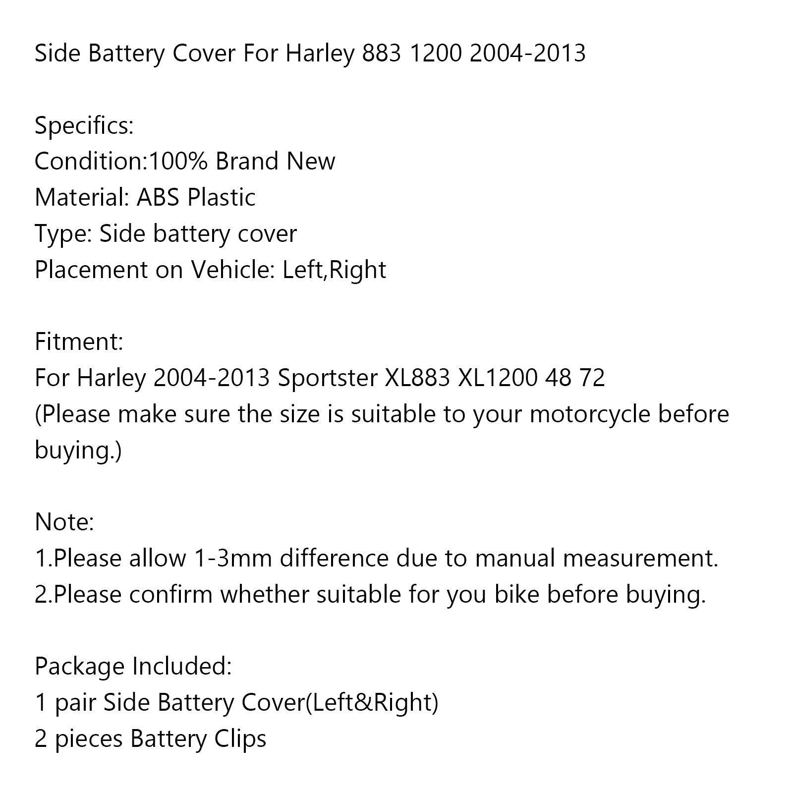 1 par batterisidan för Sportster 2004-2013 XL883 XL1200 1200 883 48 72 Generisk