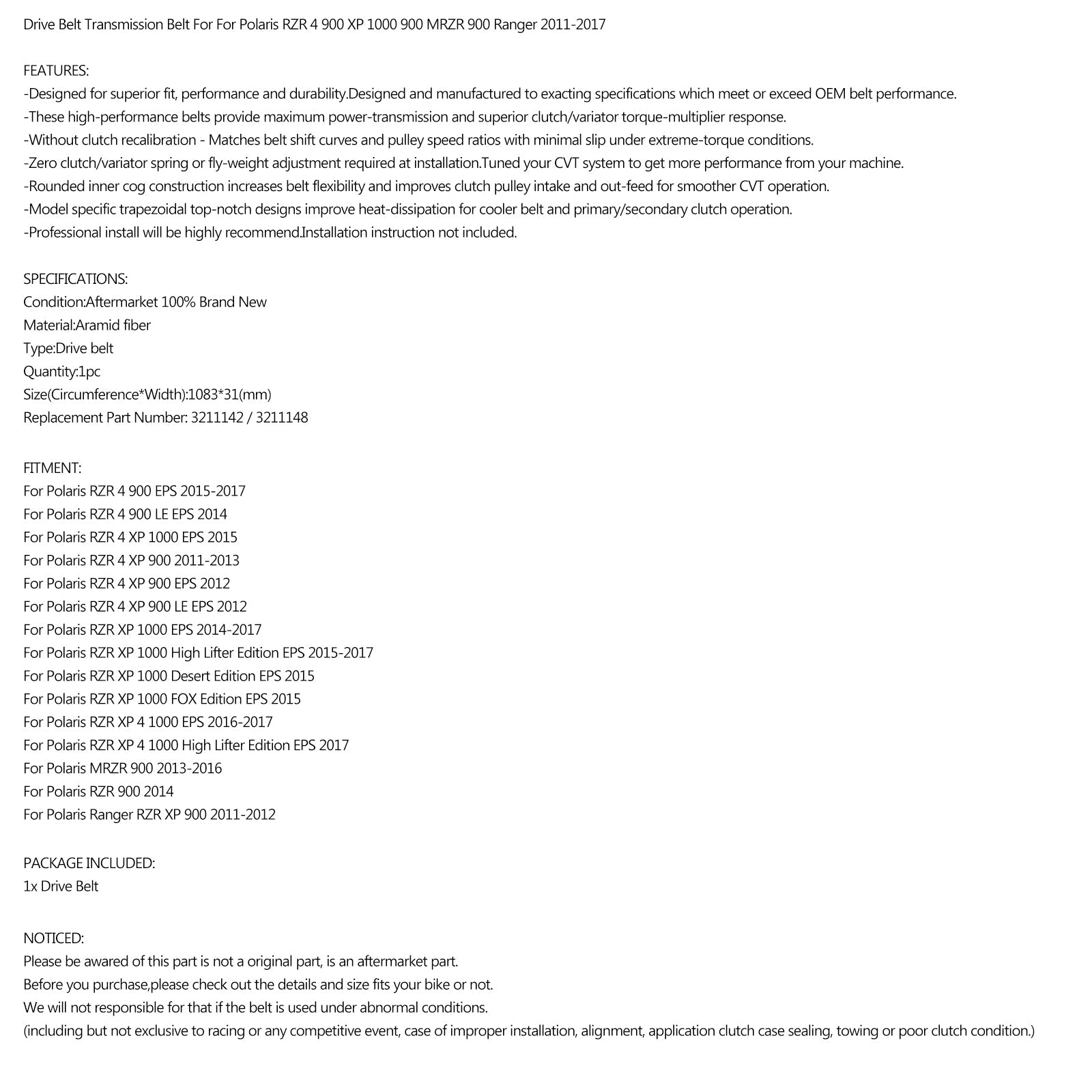 Hnací pás 1083CX31W pre Polaris RZR 900 1000 4 XP Crew 2011-2017 P/N.3211148 generický