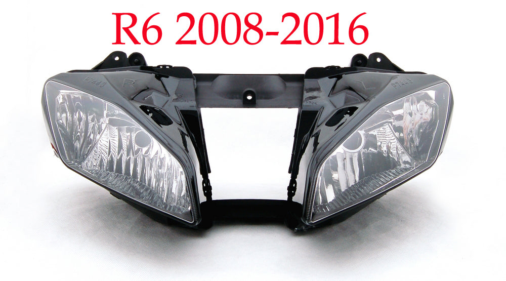 Conjunto de faros delanteros para motocicleta Yamaha R6 2008-2016, transparente, genérico