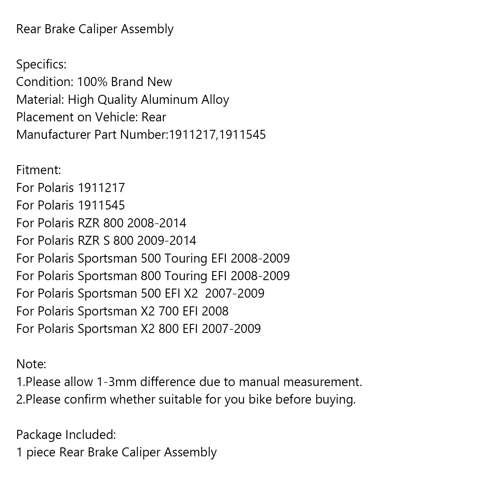 Bakre bromsokmontering 1911217 för Polaris RZR 800 Sportsman 500 800 x2 700 Generic