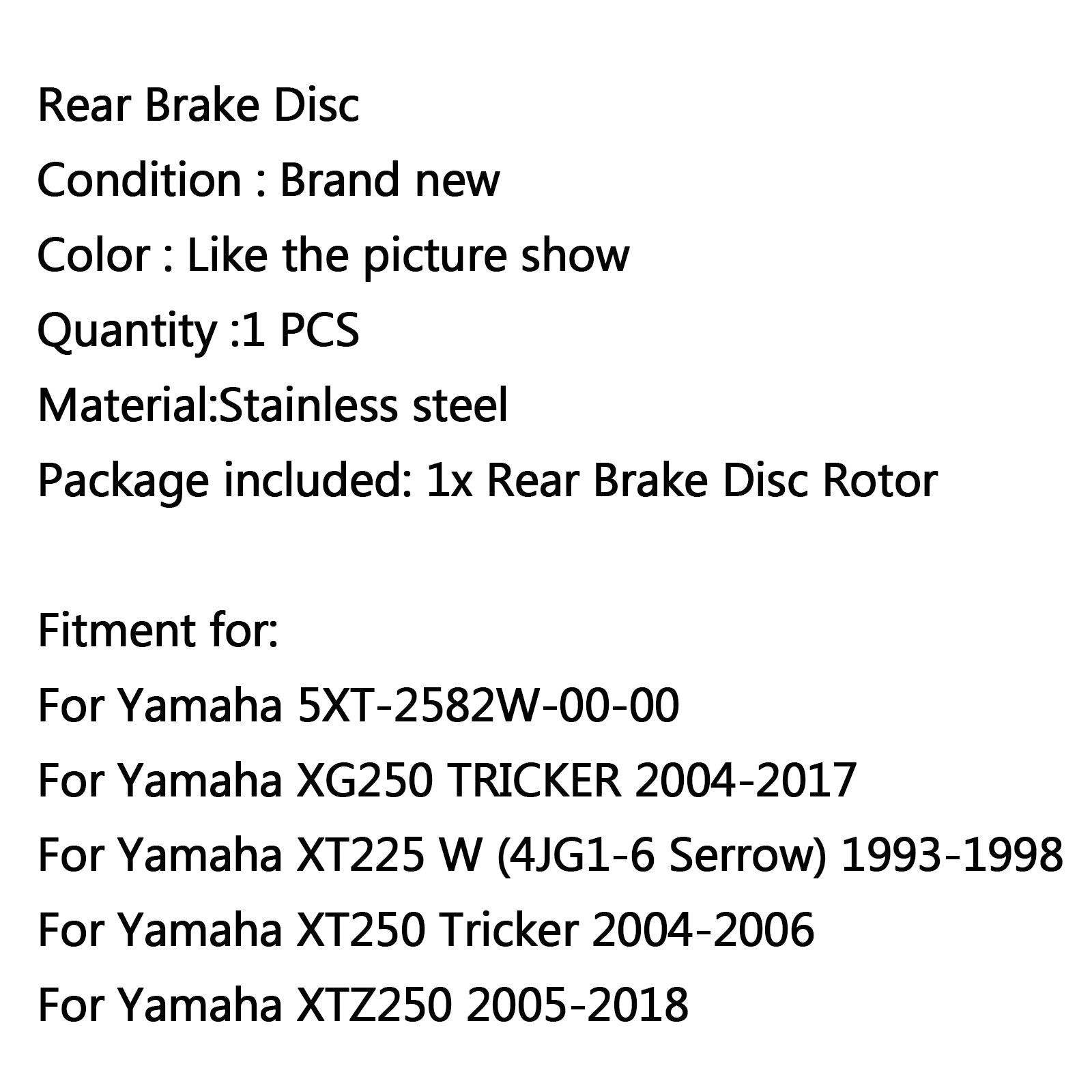 Achterschijfremrotor voor Yamaha XG250 TRICKER 04-17 XTZ250 05-2018 XT225 XT250 Generiek