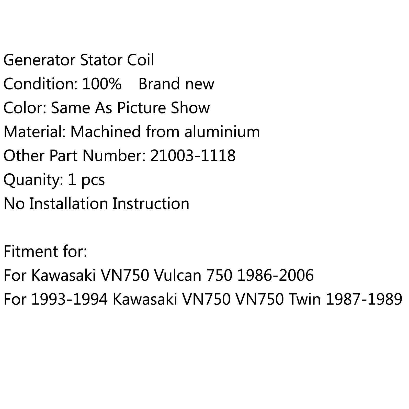 Generator stator spoel voor Kawasaki VN750 Vulcan 750 (86-06) VN750 Twin (87-89) Generiek