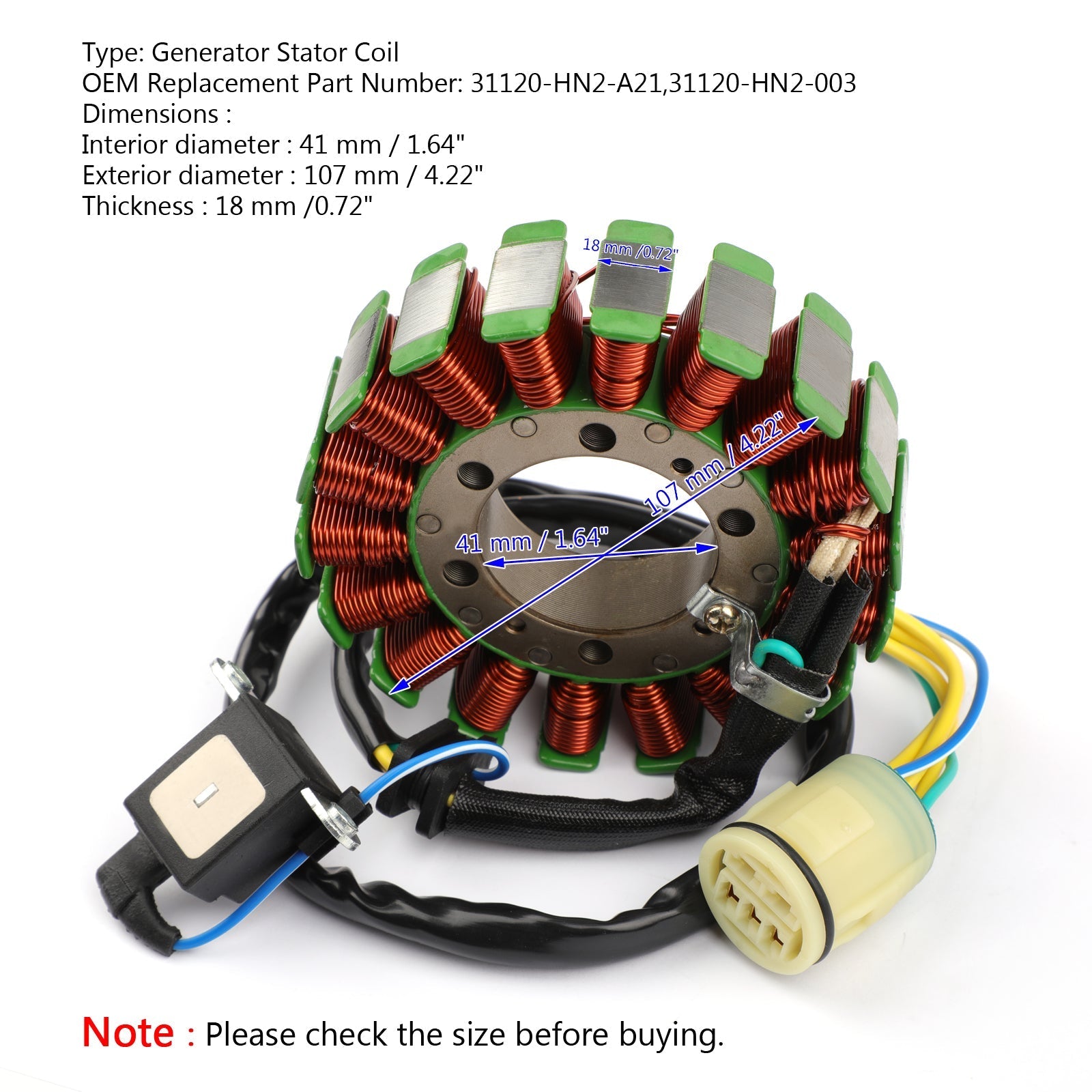 Generator Stator Coil 31120-HN2-A21 för Honda TRX500 Foreman Rubicon 500 01-2014 Generisk