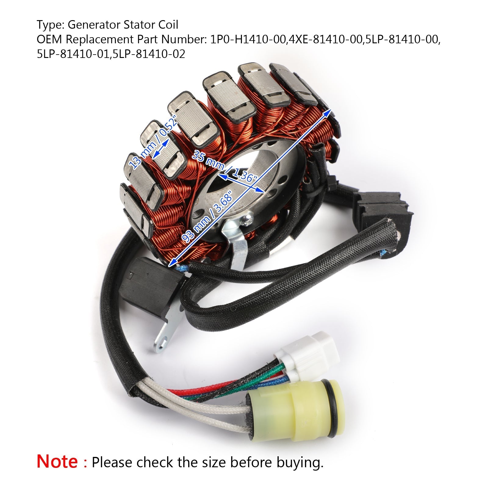 Magneto Generator Stator Coil for Yamaha YFM250 01-09 YFM660 01-05 1P0-H1410-00 Generisk