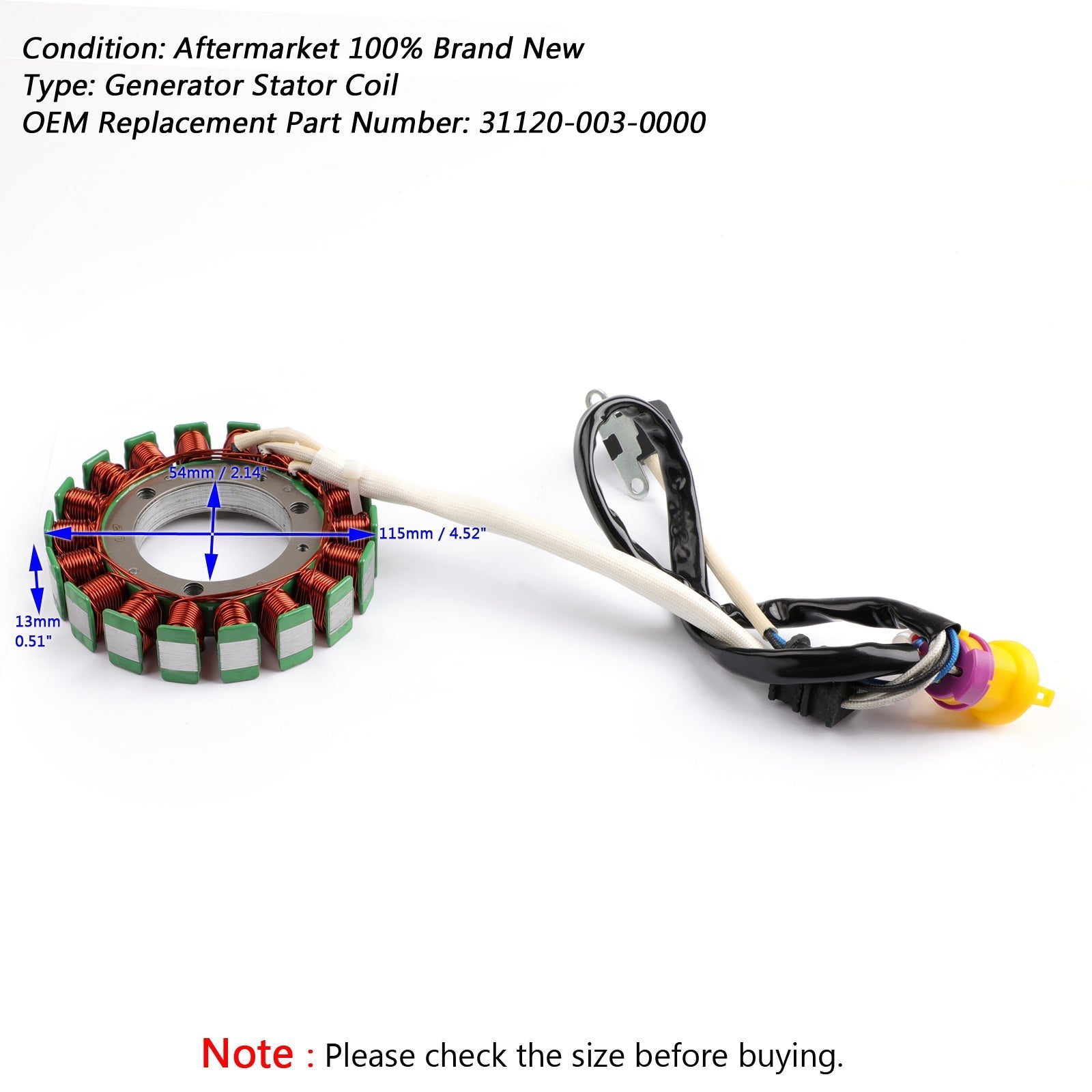 Magneto Generator Stator Coil för Hisun 400 UTV Coleman Massimo Yardsport Qlink Generic