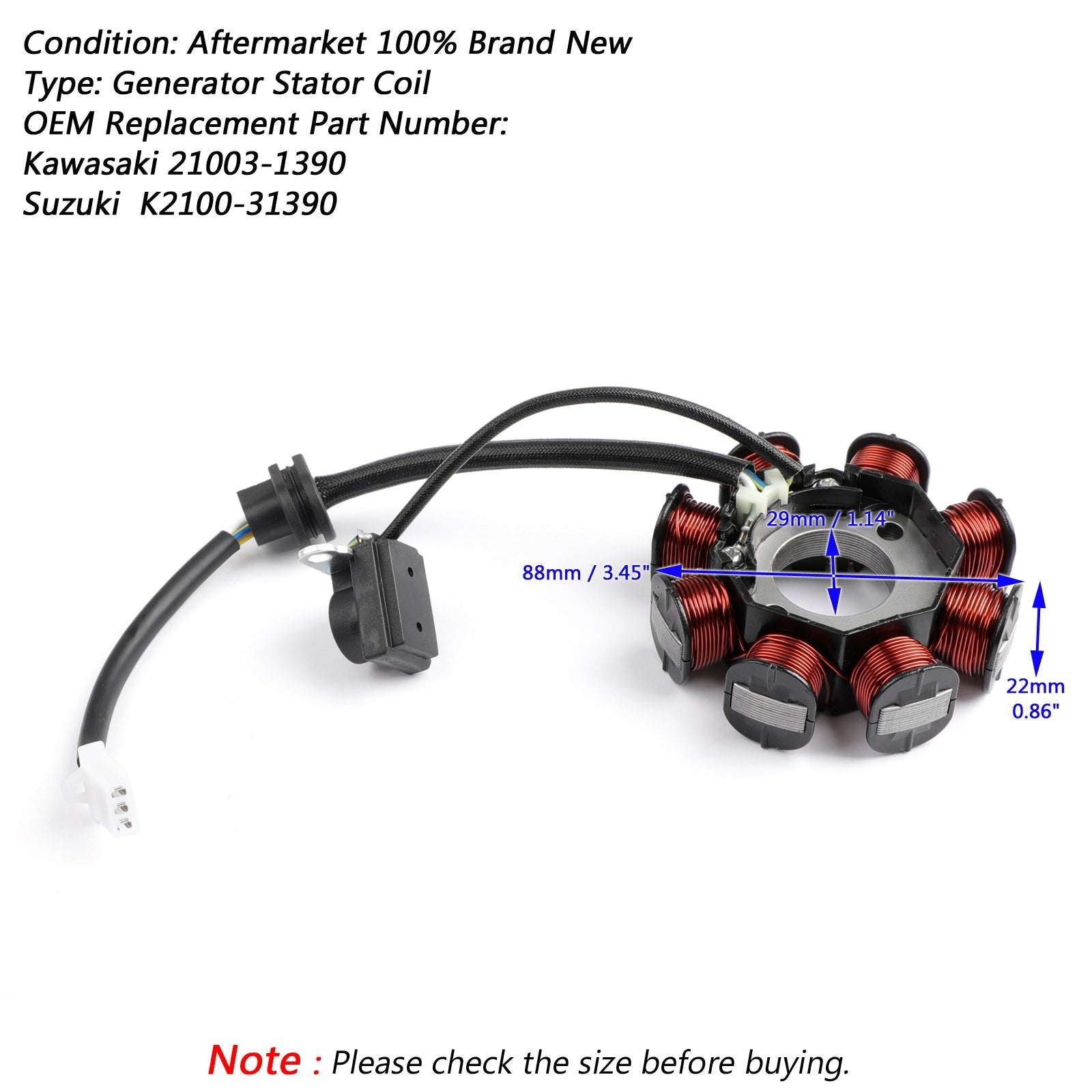 Magneto Generator Stator Bobina para Kawasaki KLX110 03-09 Suzuki Drz110 2003-05 Genérico