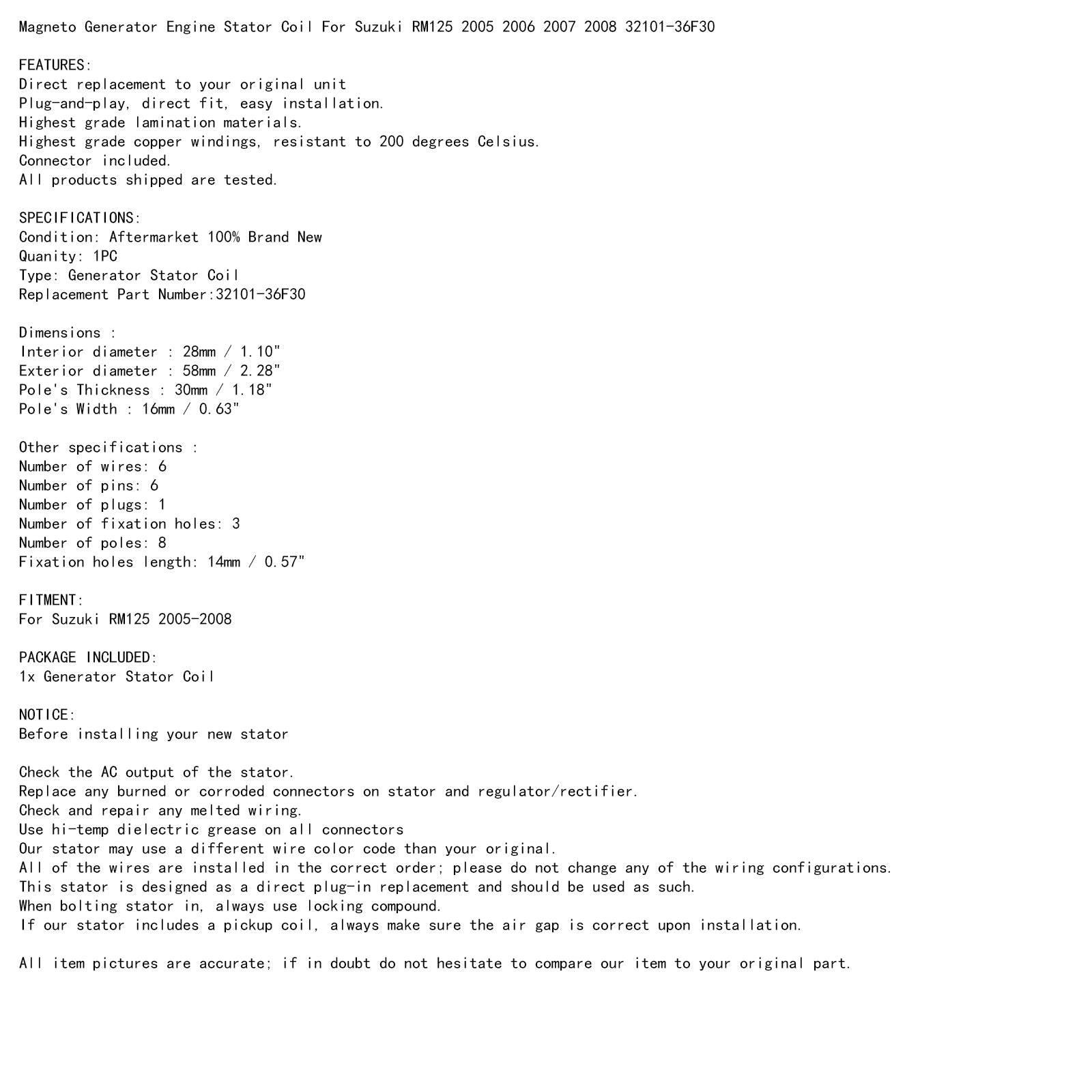 Magneto stator cievka pre Suzuki RM125 RM 125 2005 2006 2007 2008 32101-36F30 Generic