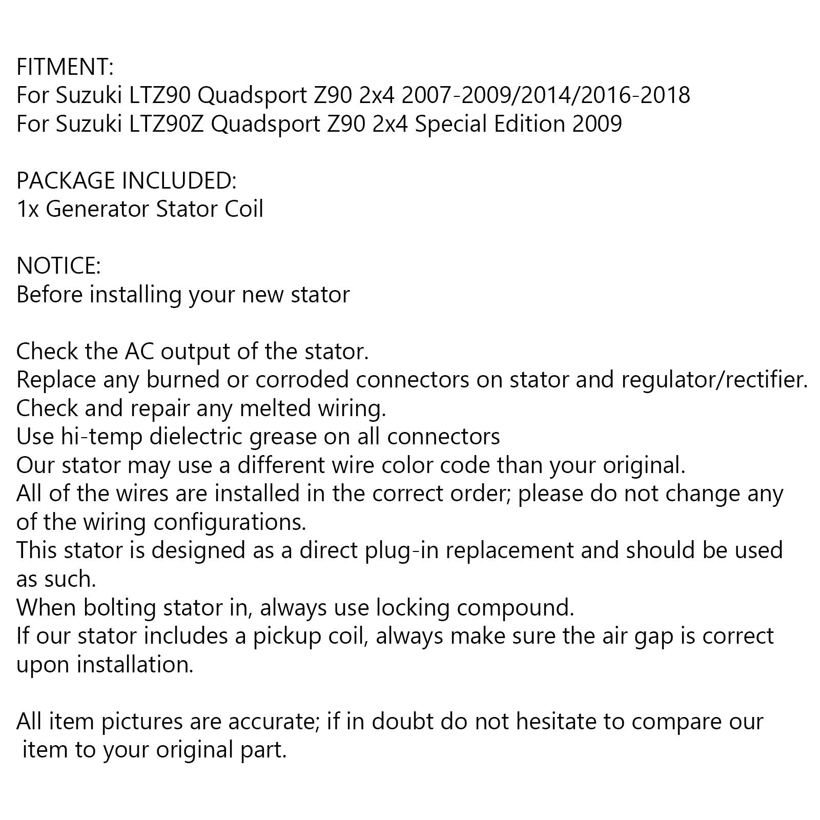 Generator Stator för Suzuki LTZ90 LTZ90Z Quadsport Z90 2x4 07-18 32101-08H0 Generic