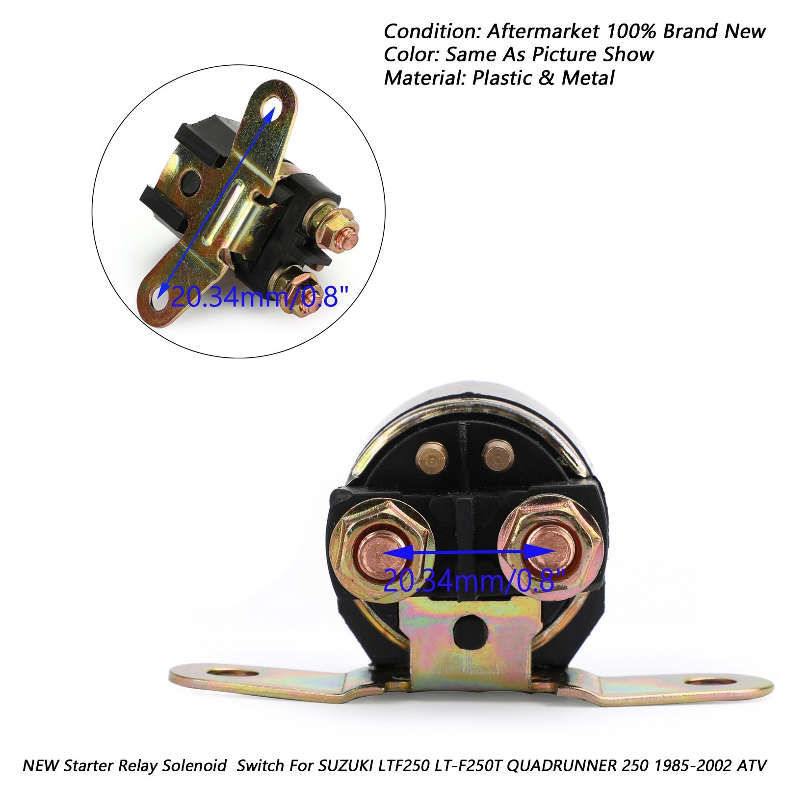 Starter Solenoid Relay passar Suzuki LTF250 LT-F250T QuadRunner 250 1985-2002 ATV Generic