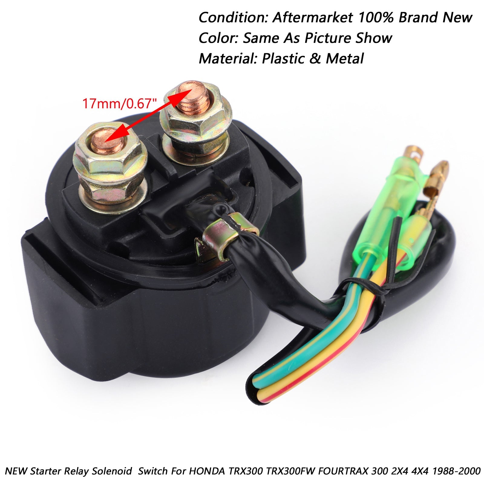 Starter Relay Solenoid Fits Honda TRX300 TRX300FW FourTrax 300 2x4 4x4 1988-2000 Generic