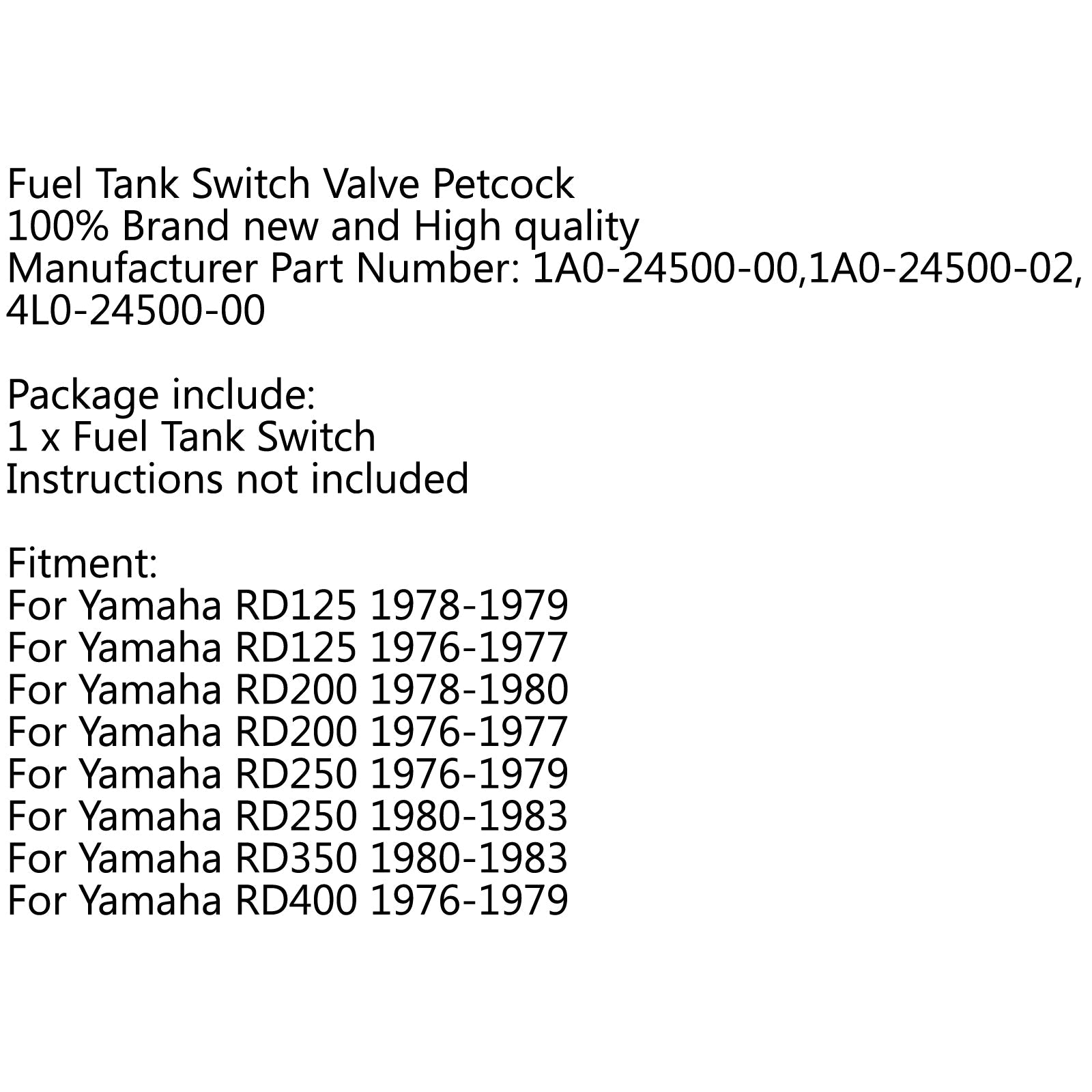 Bränsletank petcock switchventil för Yamaha RD250 RZ350 RD350 RD400 Generic