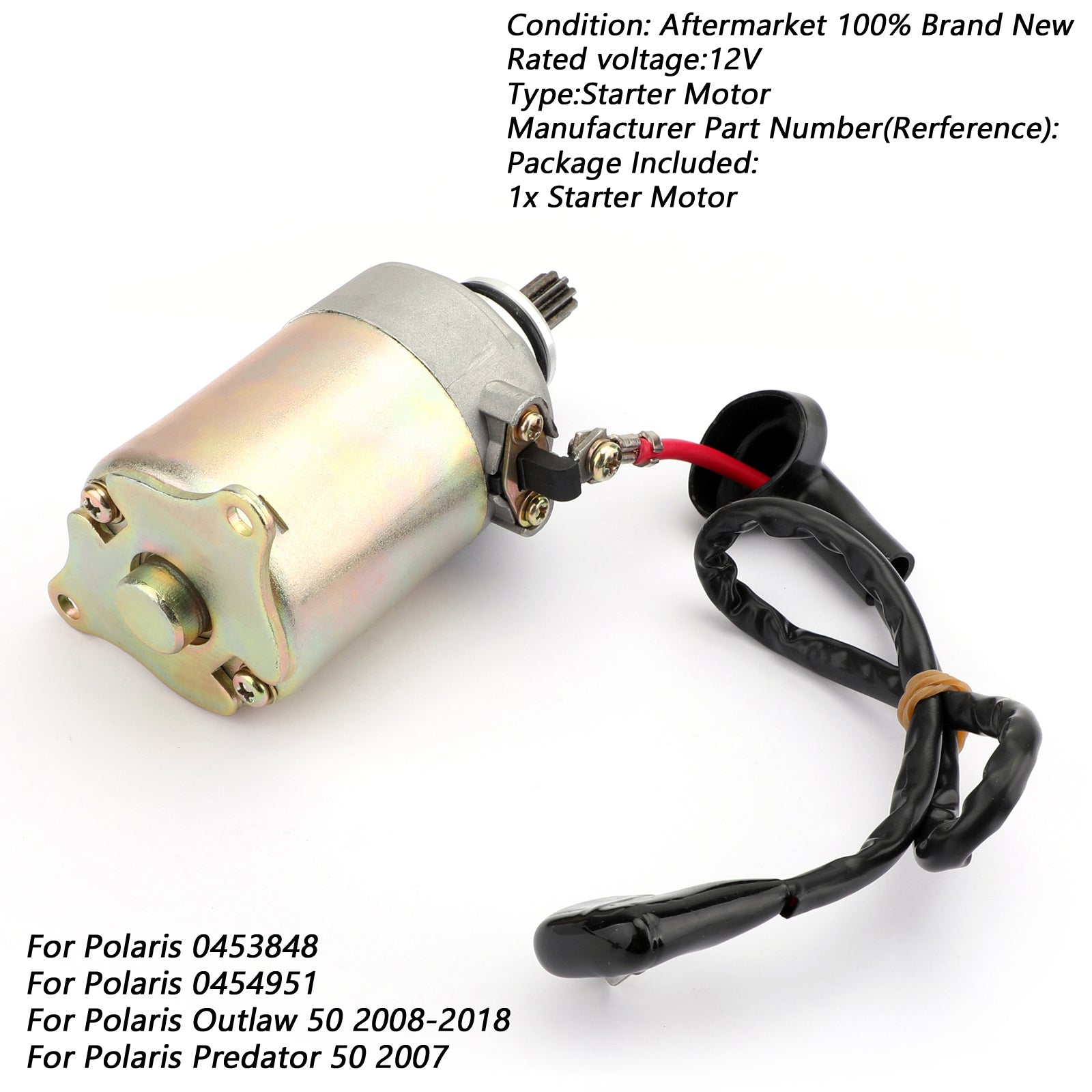 Elektrisk startmotor med tråd för Polaris RZR 170 UTV 2009-17 0454488 0454945 Generisk