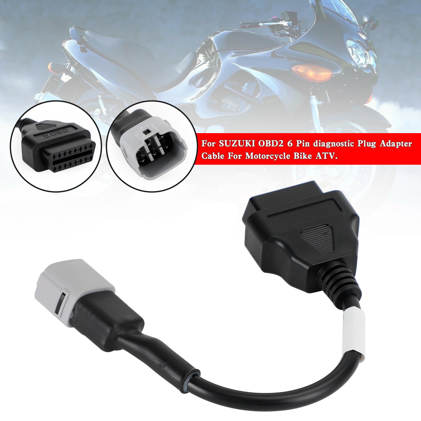 OBD2 6 -pinners diagnostisk pluggadapter for Suzuki motorsykkel -scooter ATV -kabel