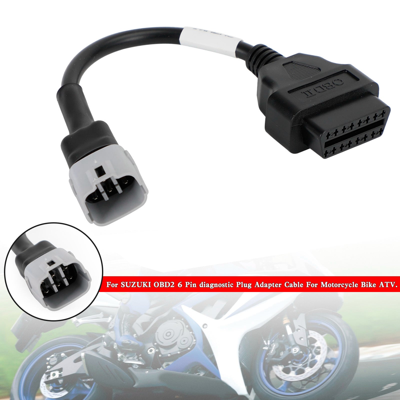 OBD2 6 -pinners diagnostisk pluggadapter for Suzuki motorsykkel -scooter ATV -kabel