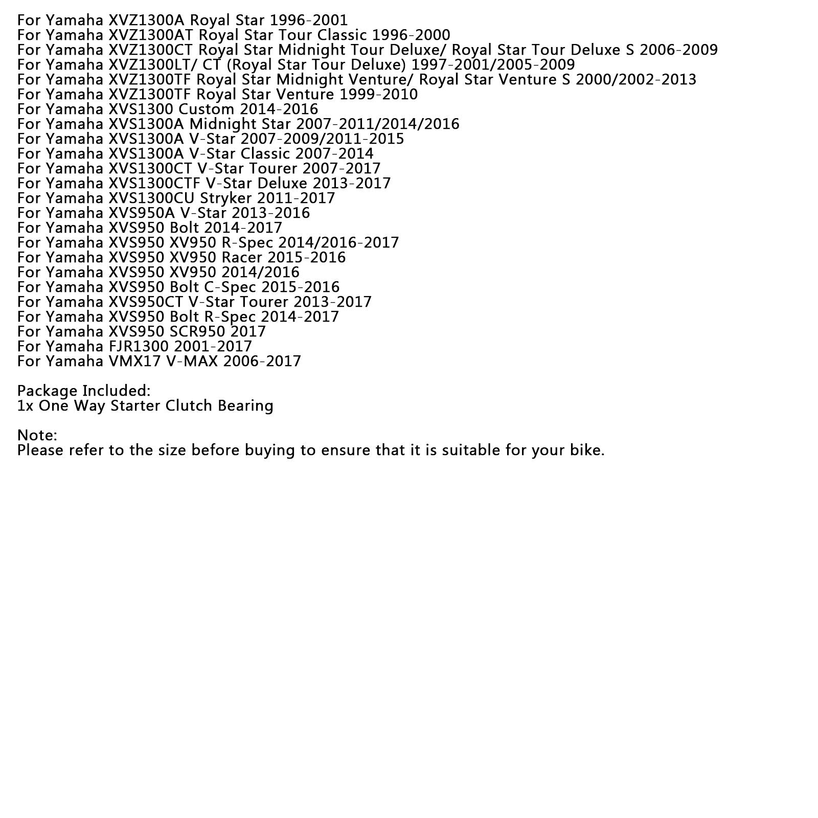 Jednosmerná štartérka spojka ložisko pre Yamaha XVS 400 650 950 1300 XVZ Drag V Star Generic