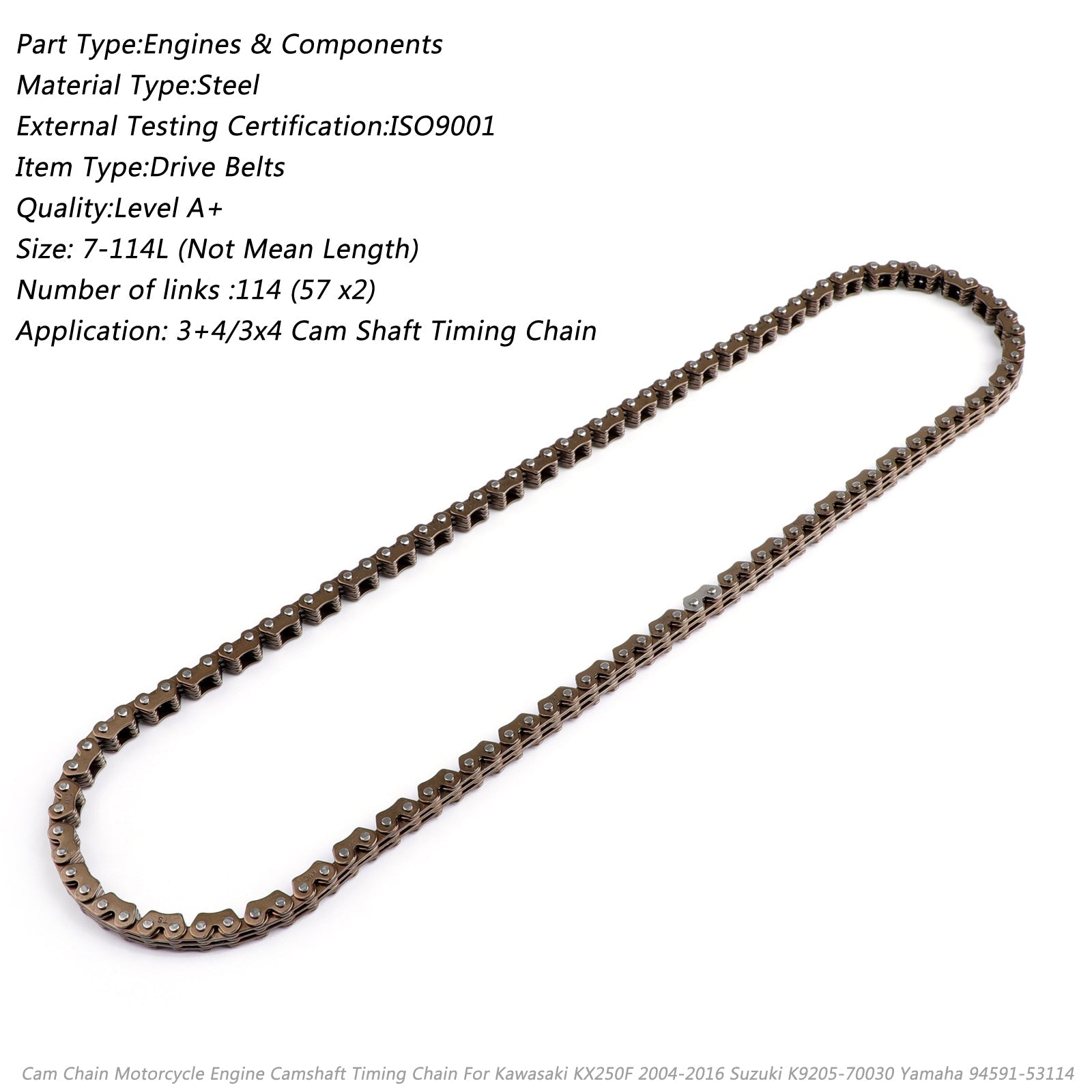 Timing Cam Chain för Kawasaki KX250F KX 250F 04-16 92057-0030 YAMAHA 94591-53114 Generisk