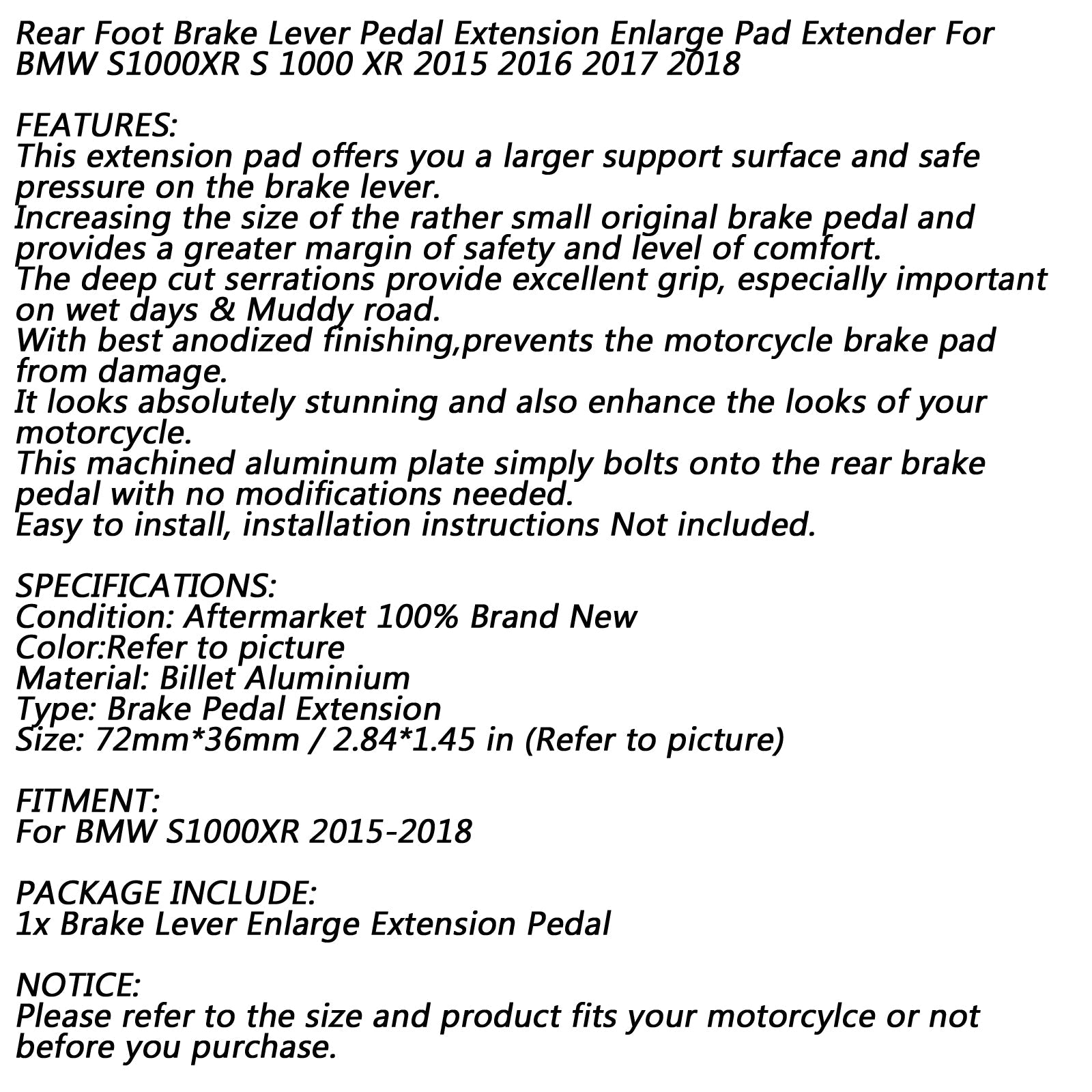 Rozšírenie protokolu na brzdovú páku pre nohy pre BMW S1000XR 2015 2016 2017 2018 Generic