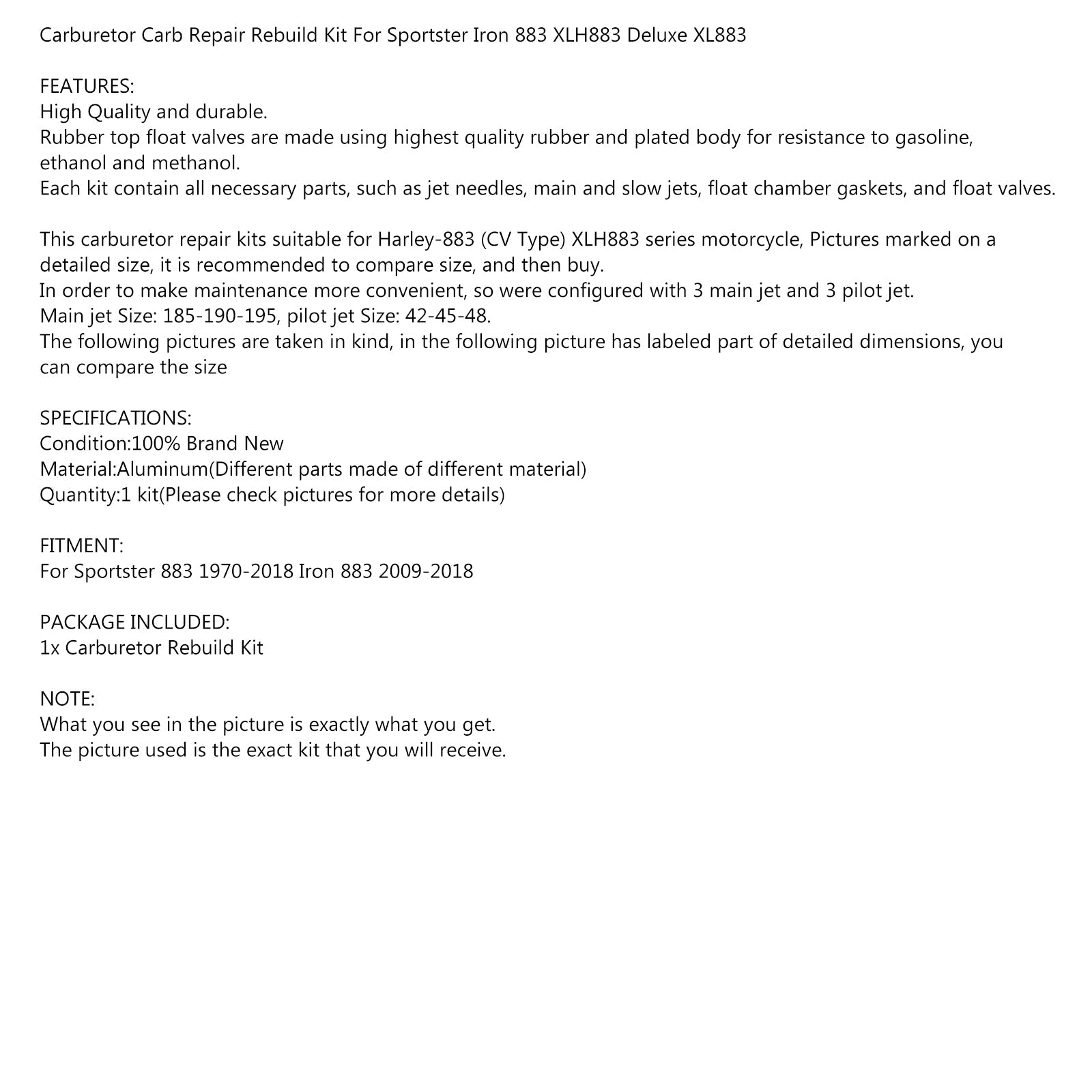 Carburador Reparação de carboidratos Kit para Sportster Iron 883 XLH883 Deluxe XL883 genérico