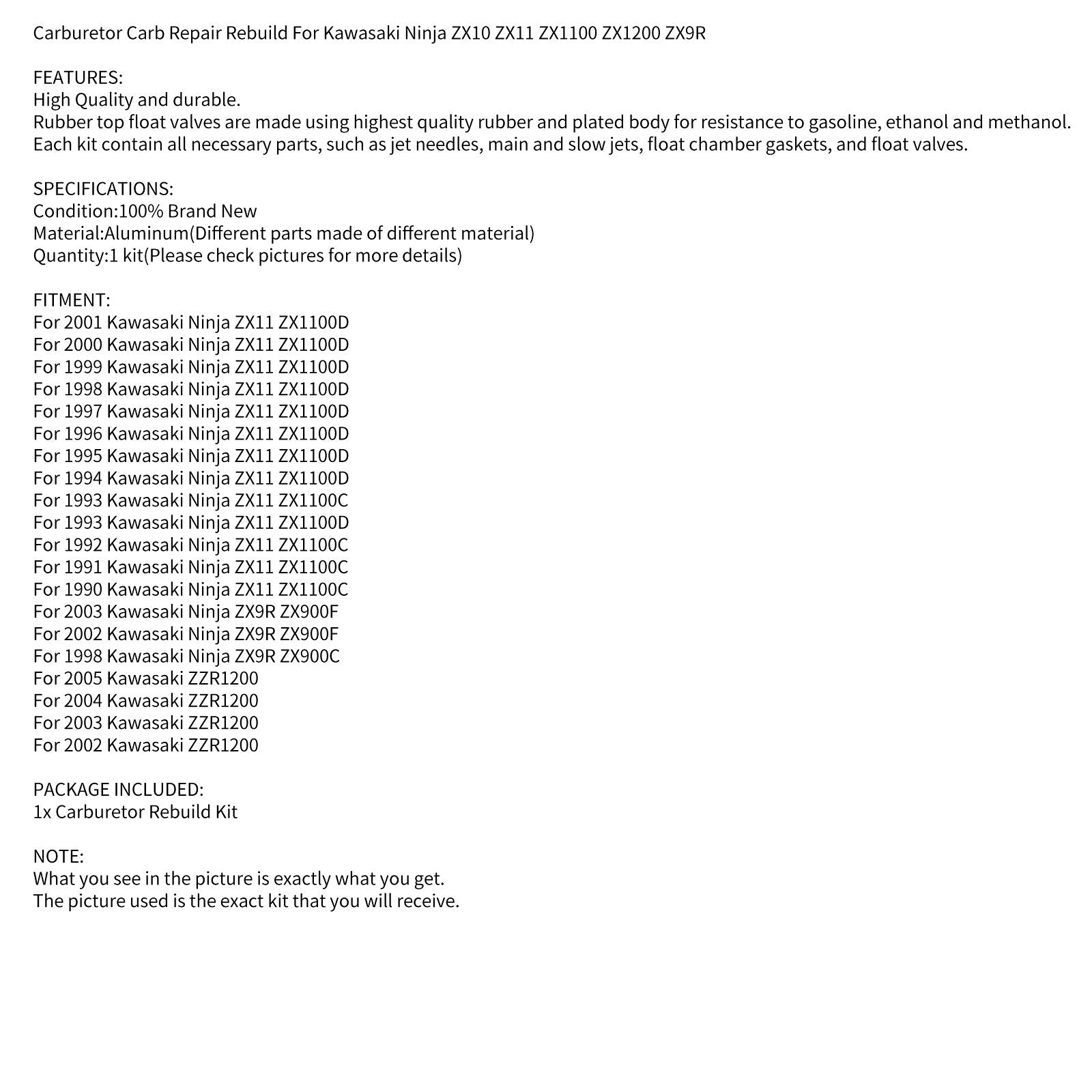 Reparação de reparo do carbão carburador para kawasaki ninja zx10 zx11 zx1100 zx1200 zx9r genérico