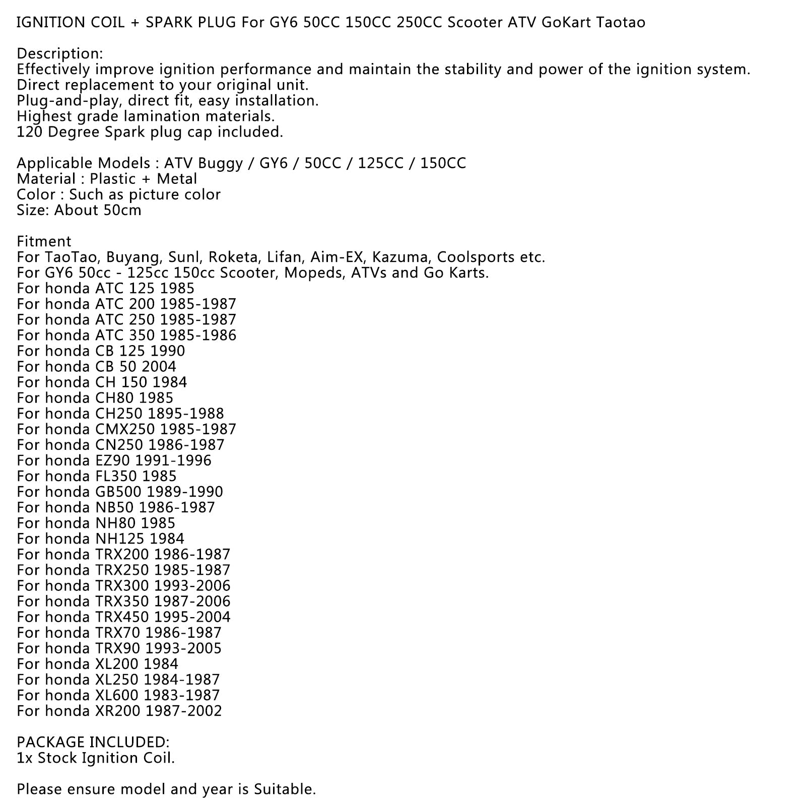 Zapaľovacia cievka pre Gy6 50cc 150cc 250cc Scooter ATV Gokart Taotao Kazuma Sunl Generic