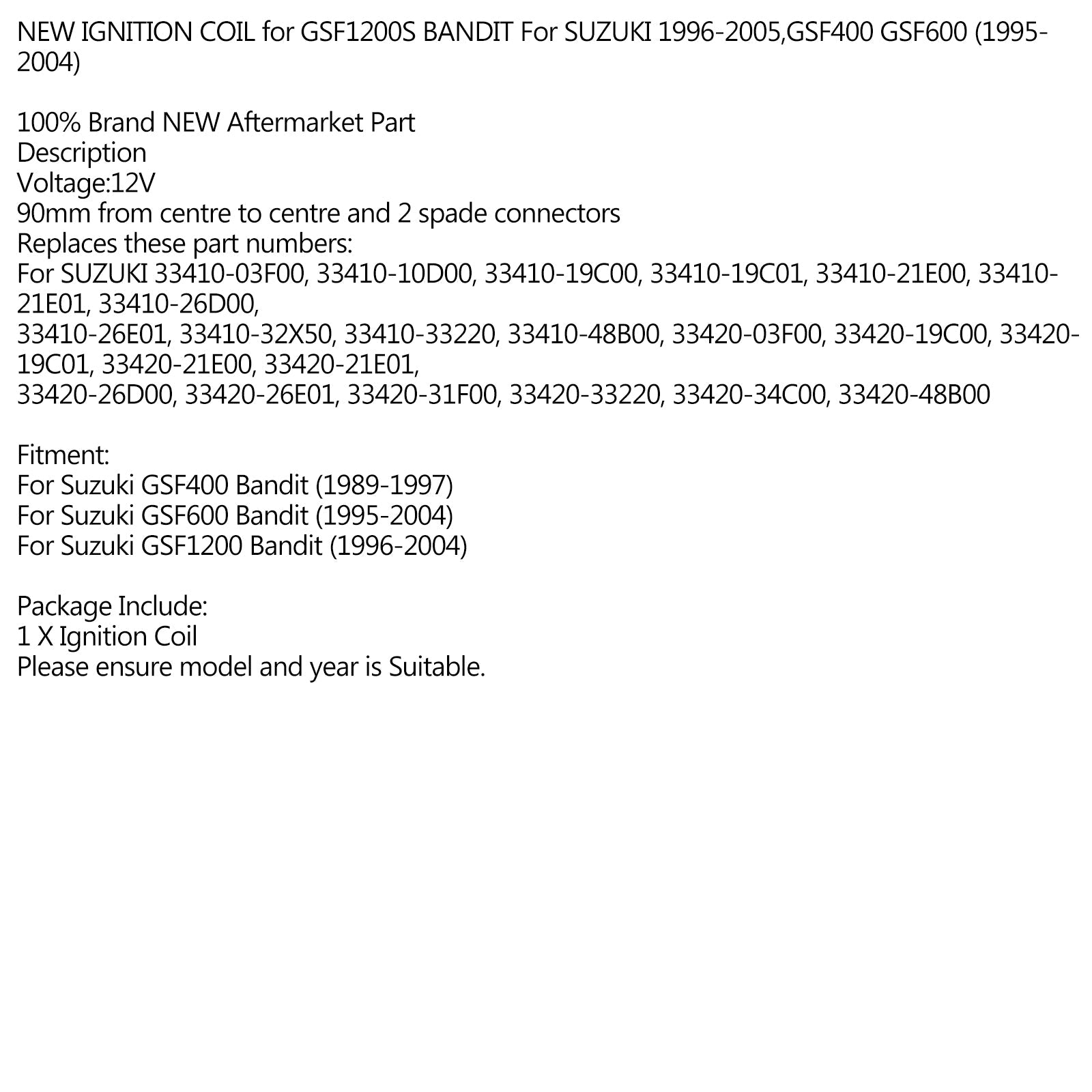 IGNITION COIL 33410-26D00 33410-32X50 For Suzuki GSF1200 Bandit 1996-2004