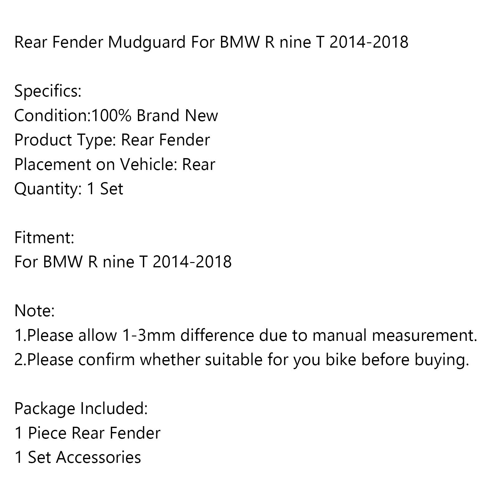 1x Motorcykel bakre lera däck Hugger Fender för BMW R Nine T 2014-2018 Generic