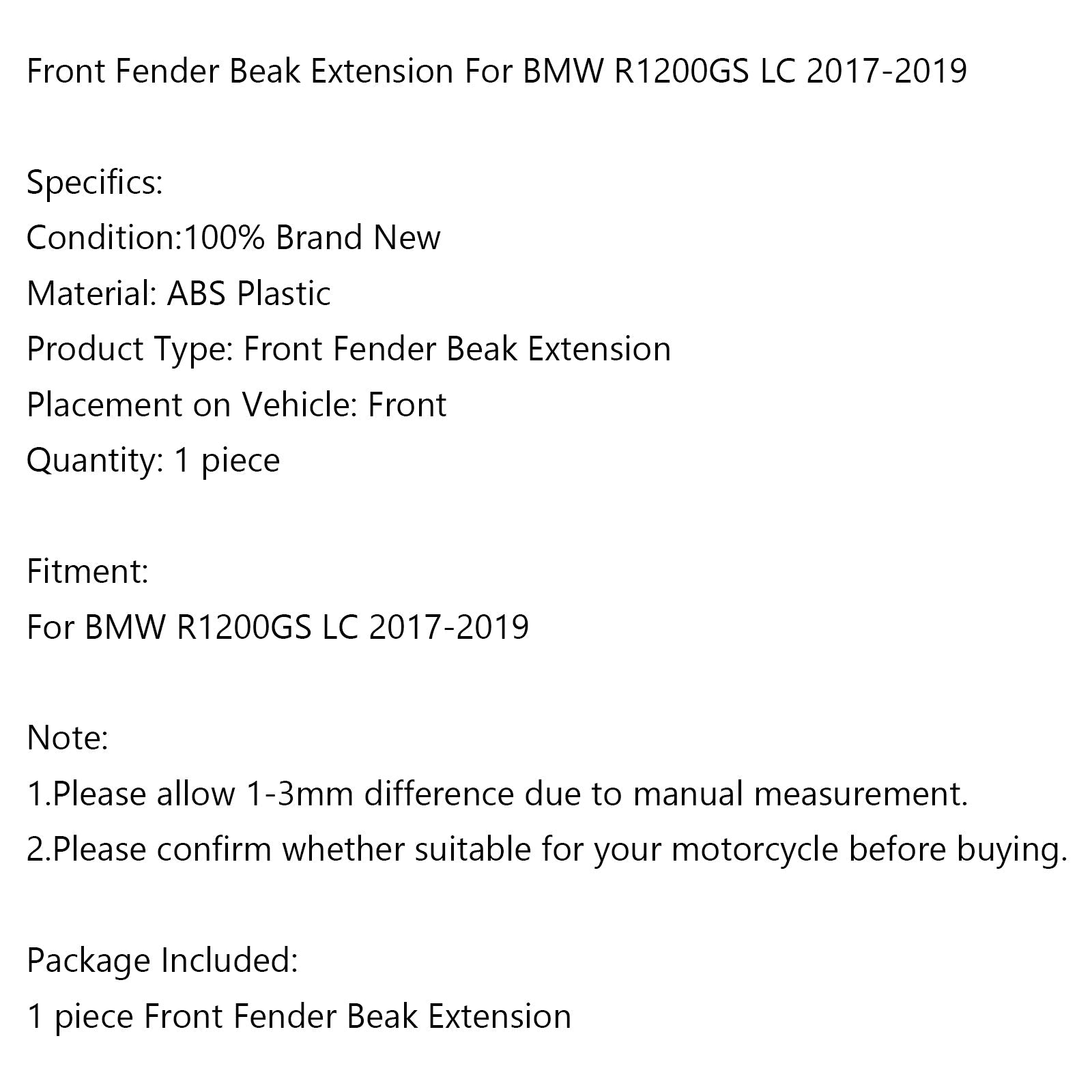 Motocicleta Fender Fender Bico Extensão Tampa para BMW R1200GS LC 2017-2019 genérico