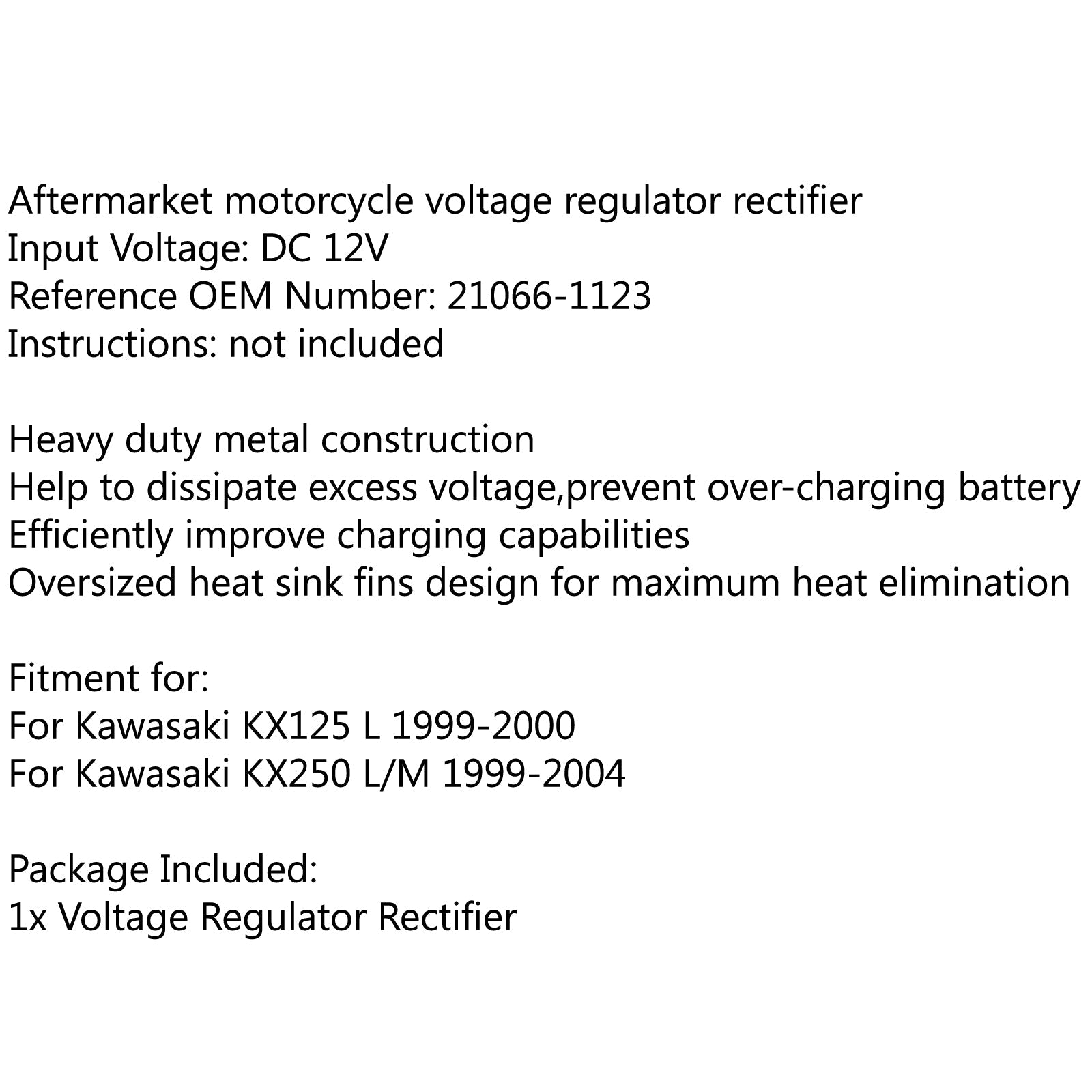 Spänningsregulator likriktare 21066-1123 för Kawasaki KX125 L KX250 L/M 1999-2004 Generisk
