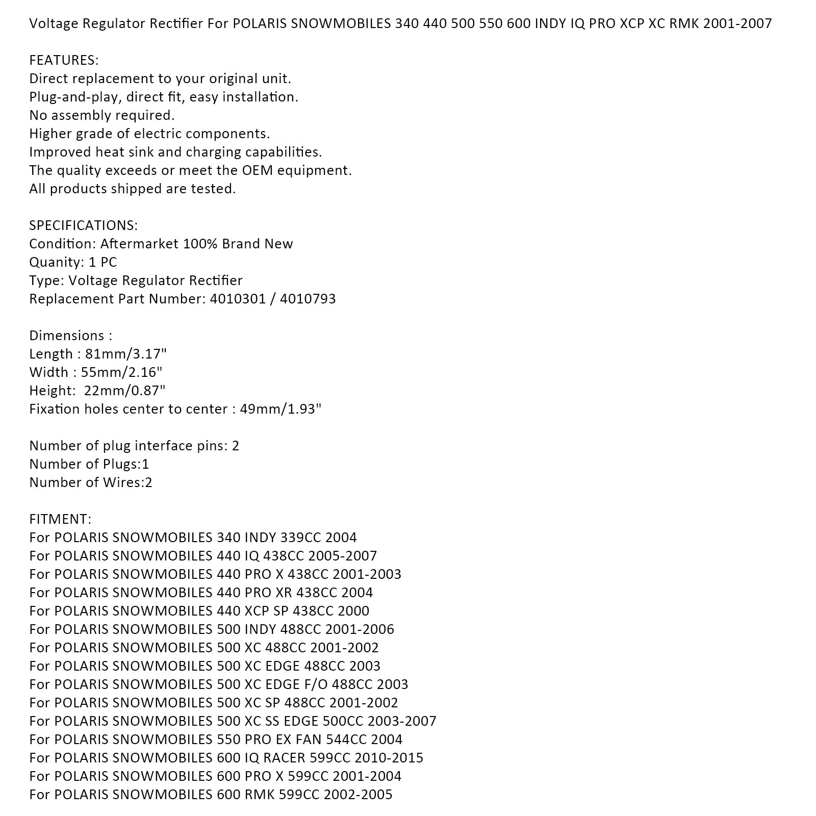 Regulador de retificador de tensão para Polaris 440 500 600 Snowmobile 4010301 4010793 genérico