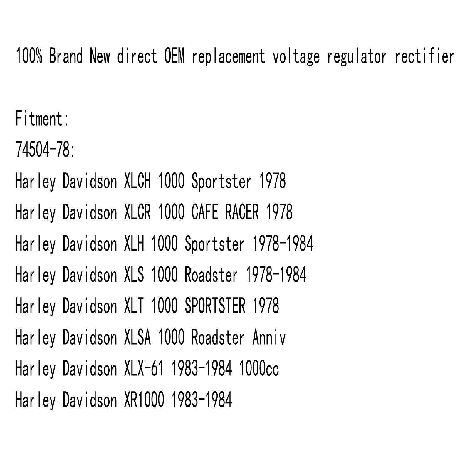 Regulator Rectifier Fit for Sportster XL XLH XLS XLT XLC XLCH 1000 # 74504-78 Generisk