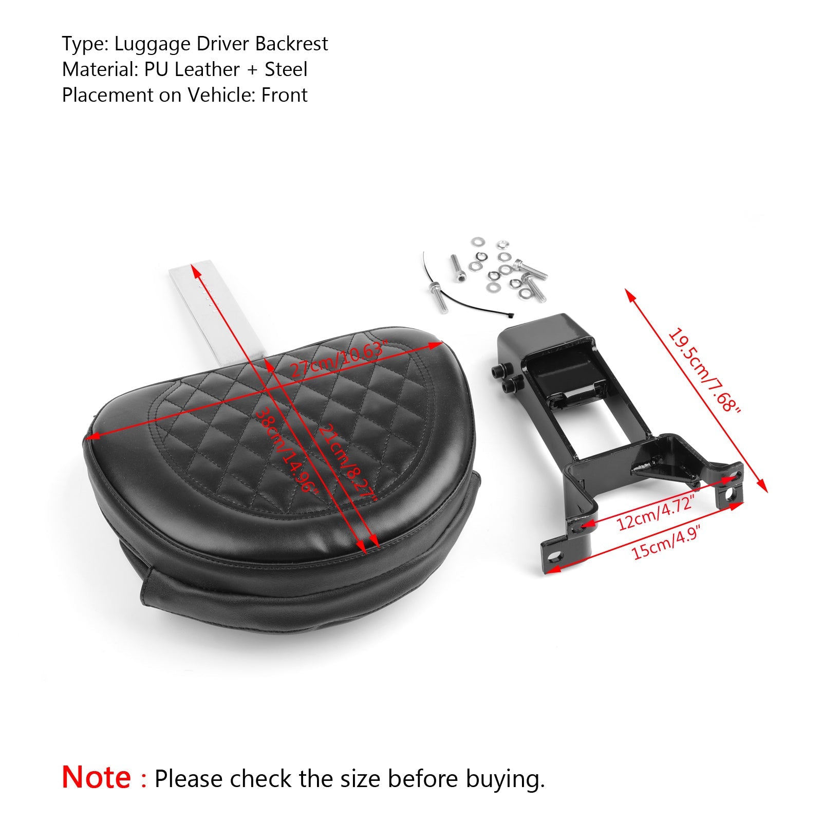 Plug-in bestuurdersrugleuning + montageset voor Indian Chieftain Roadmaster 14-18 BLK Generic