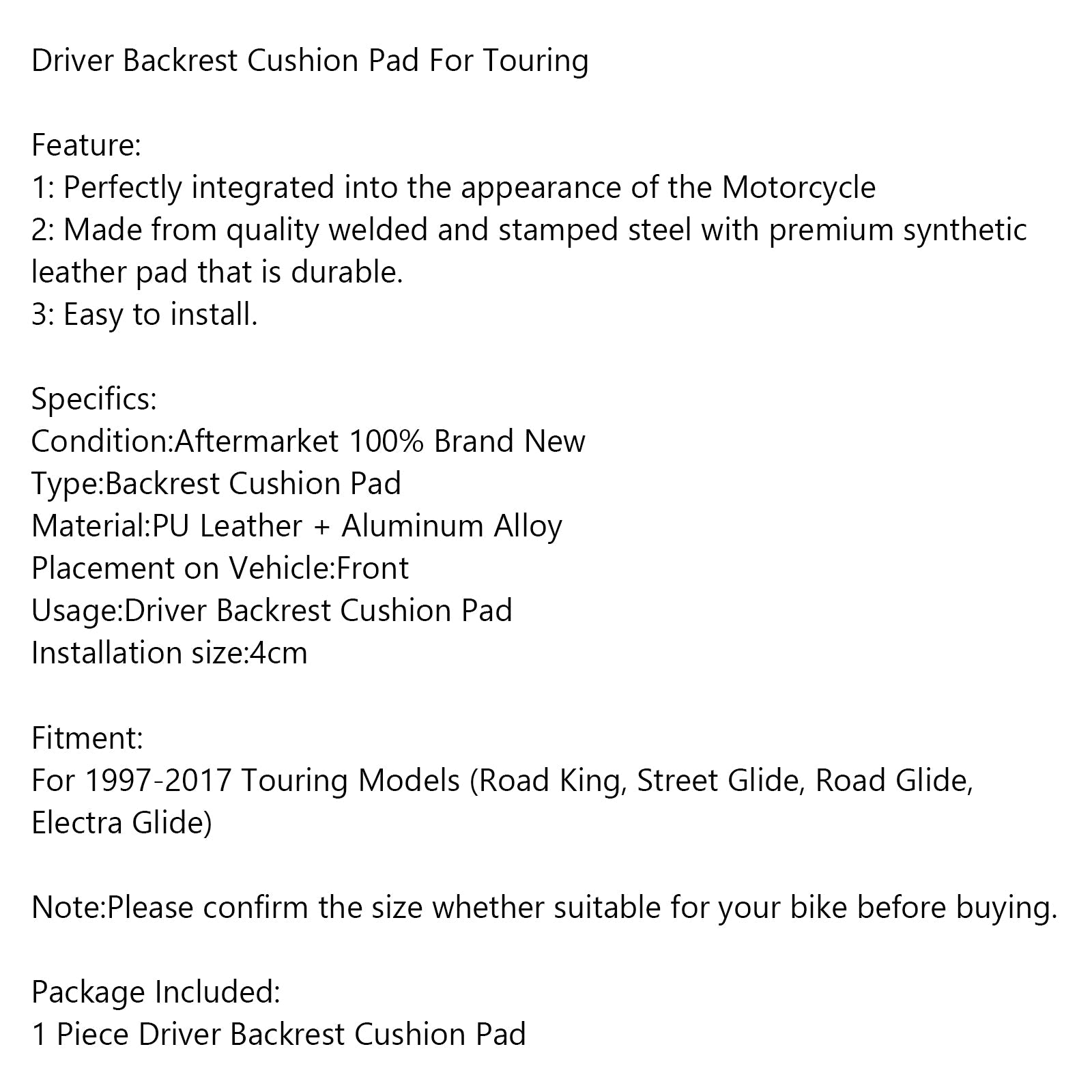 Driver Rider Rack Rest pute Pad for Touring Road Glide Fltrx Road King Generic