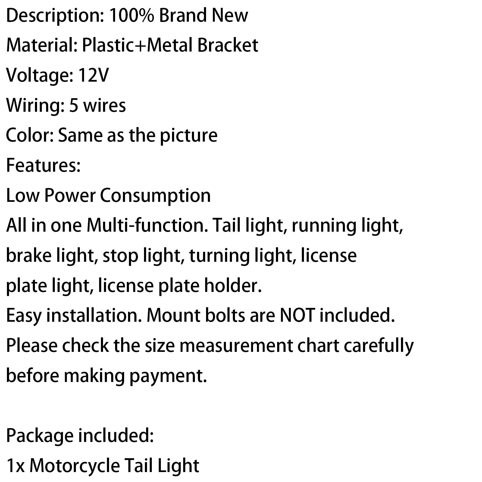 Motorsykkel LED baklys bremsindikator lysnummerplate 12v, 2 farger generisk