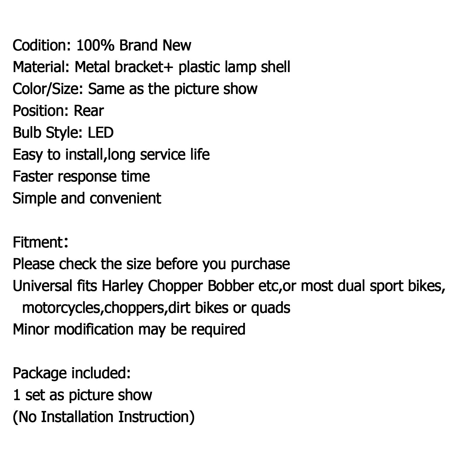 Middle Fing Led Break Tail Light Taillamp W/Plate pre Harley Chopper Bobbe, 2 farebné generické
