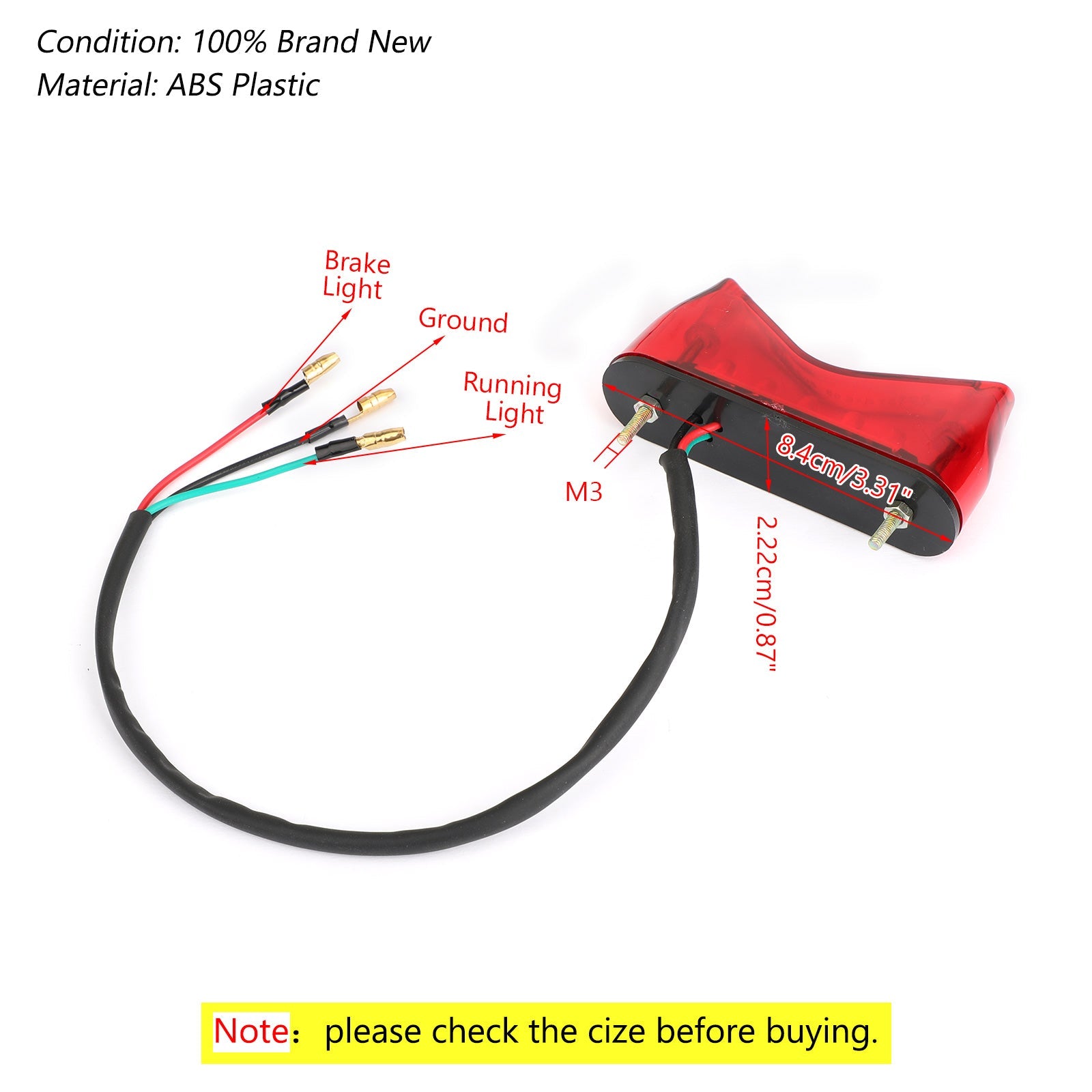 1x remlicht achterlicht LED voor universele motorfiets Bobber ATV crossmotor generiek