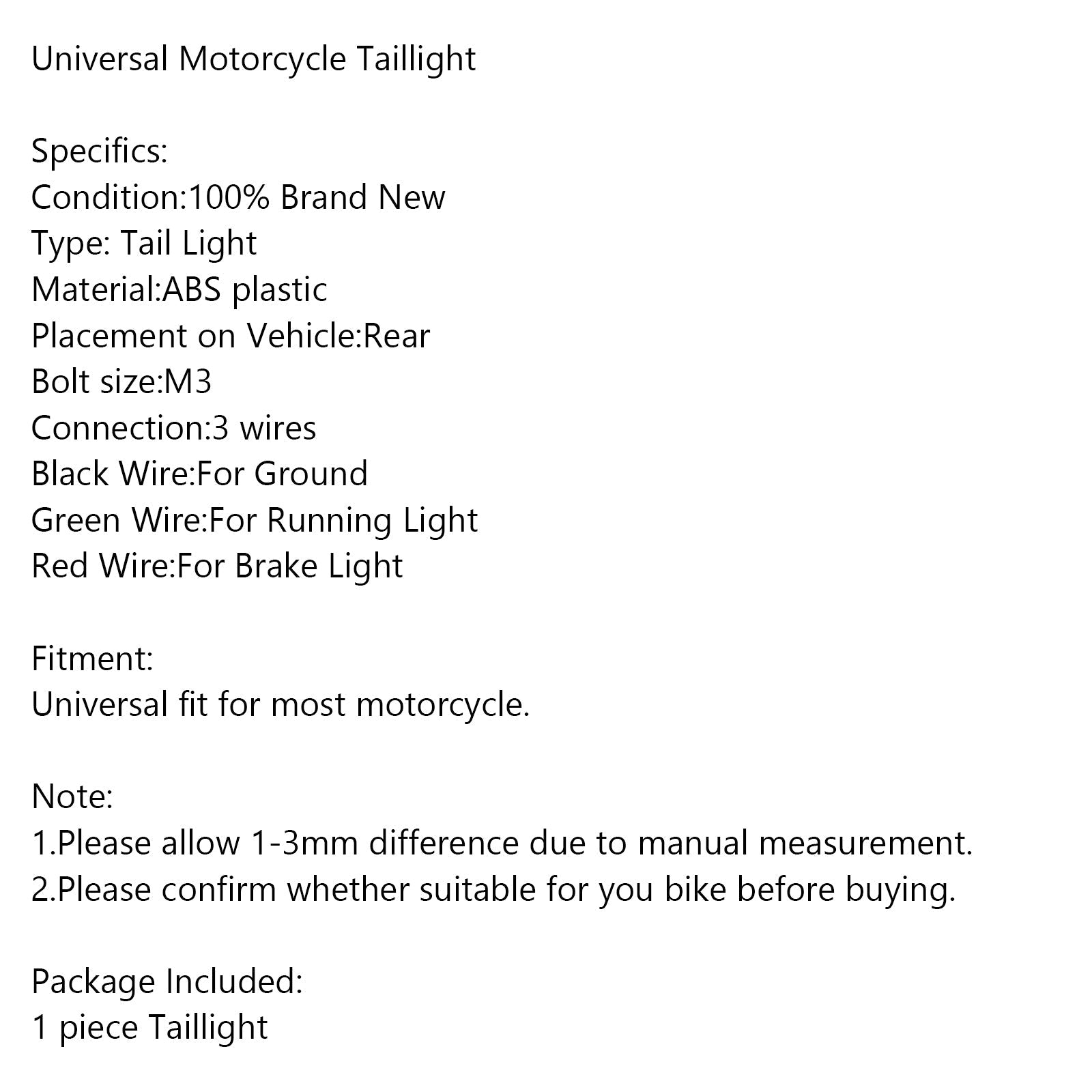 1x remlicht achterlicht LED voor universele motorfiets Bobber ATV crossmotor generiek