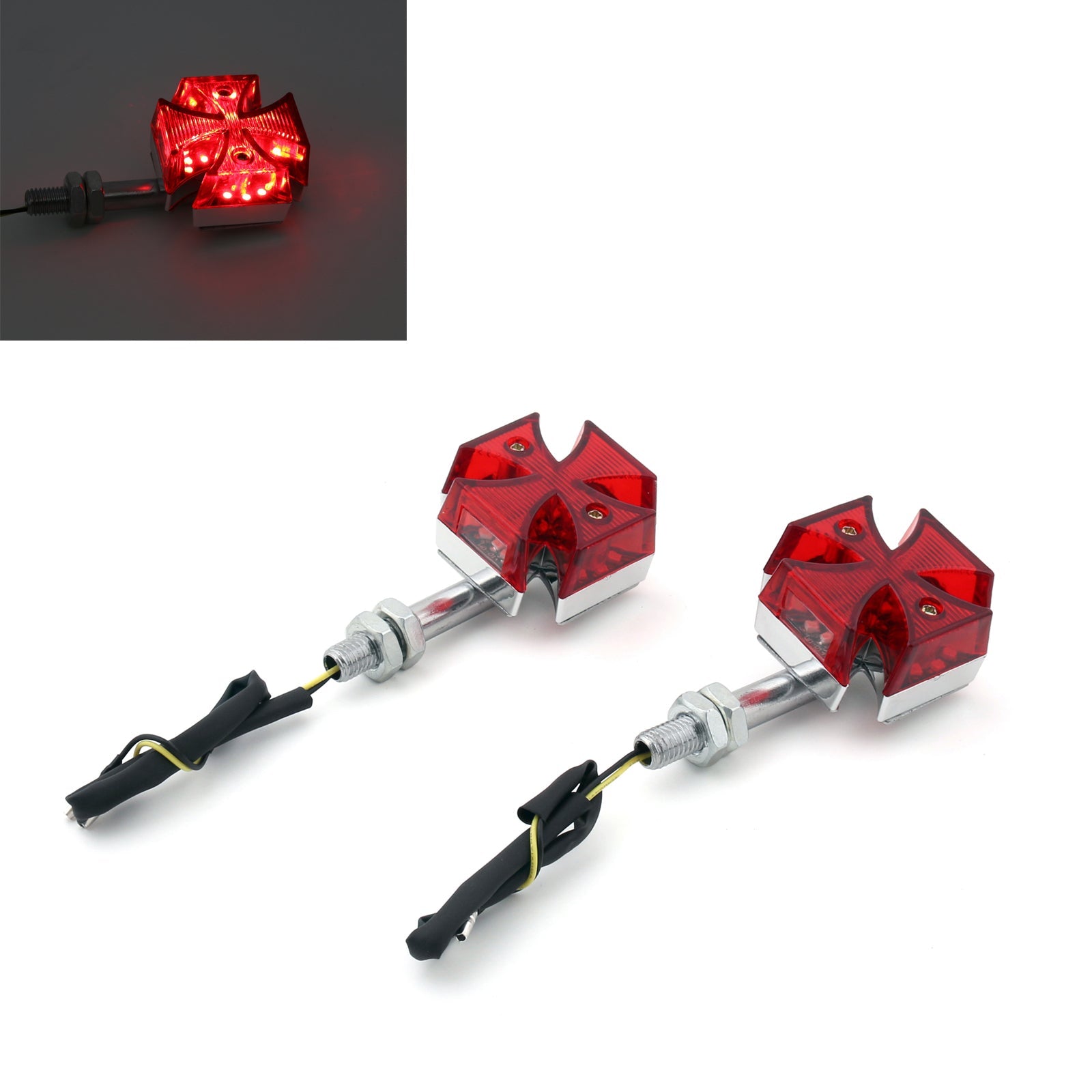 2x Luz LED de señal de giro de Cruz Maltesa Roja personalizada para motocicleta Harley genérica