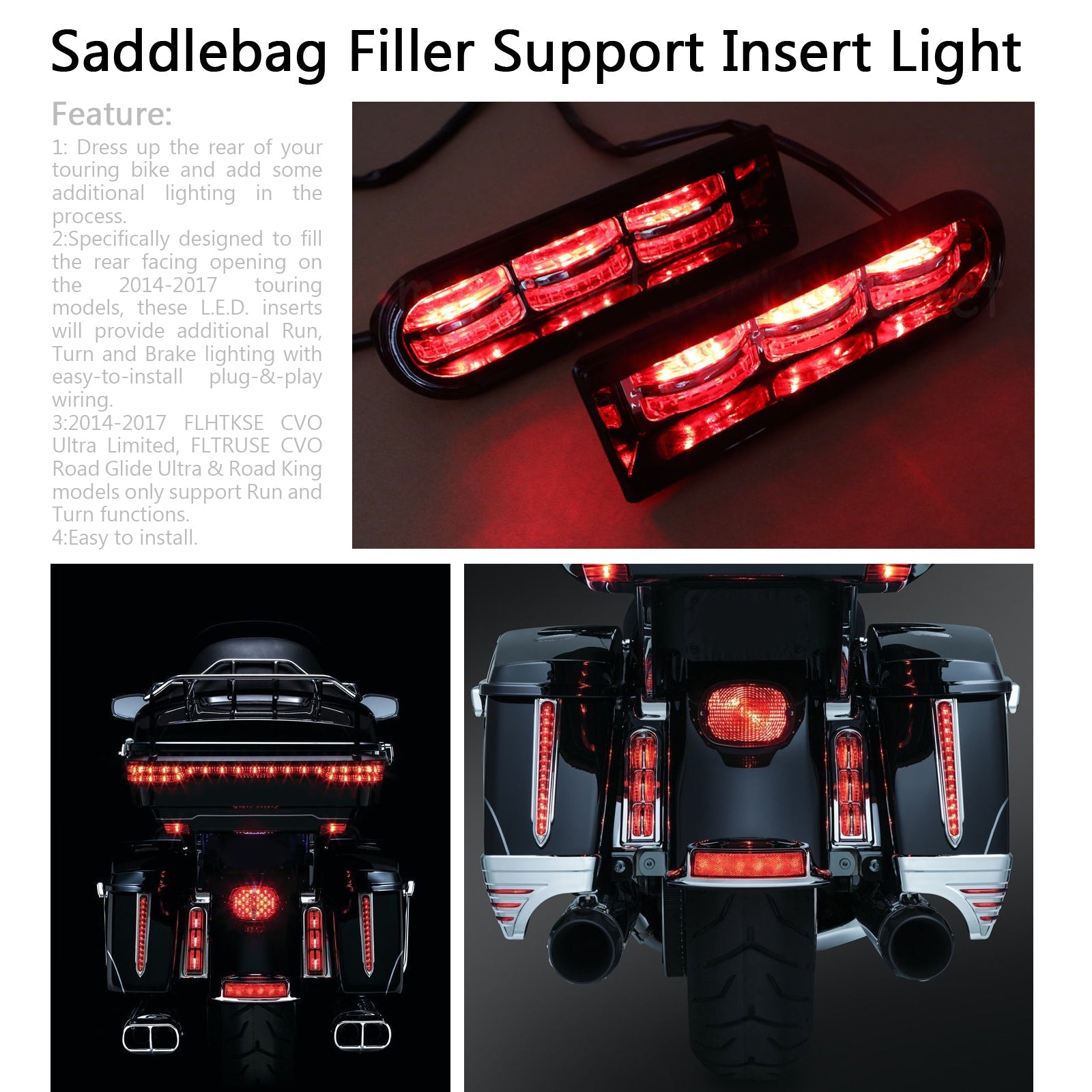 LED -insatser sadelväska påfyllningsstödslampor för Harley Touring Electra Glide Generic