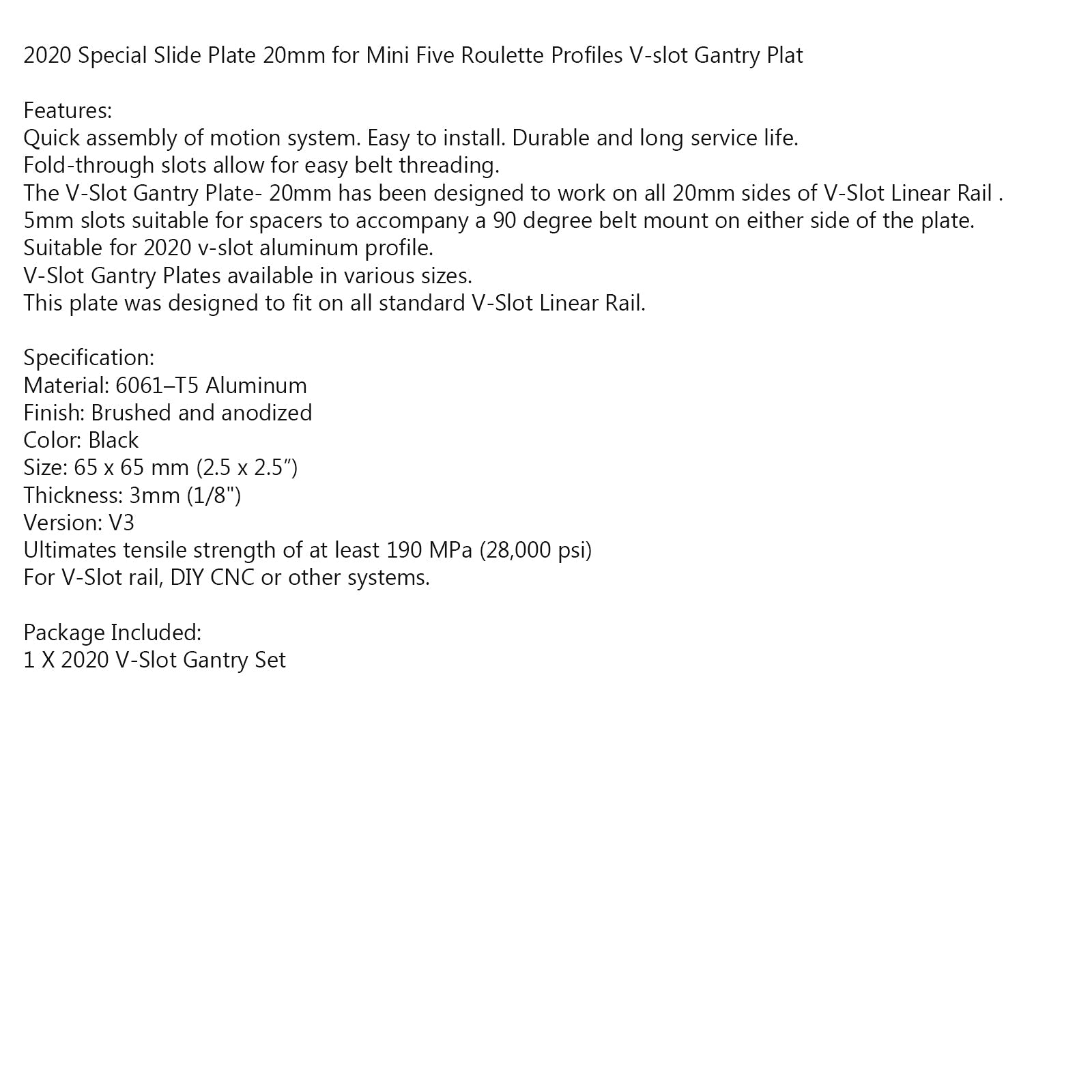 Juego de placas deslizantes de 20mm con ranura en V para perfiles, pieza de impresora 3D de cinco ruletas