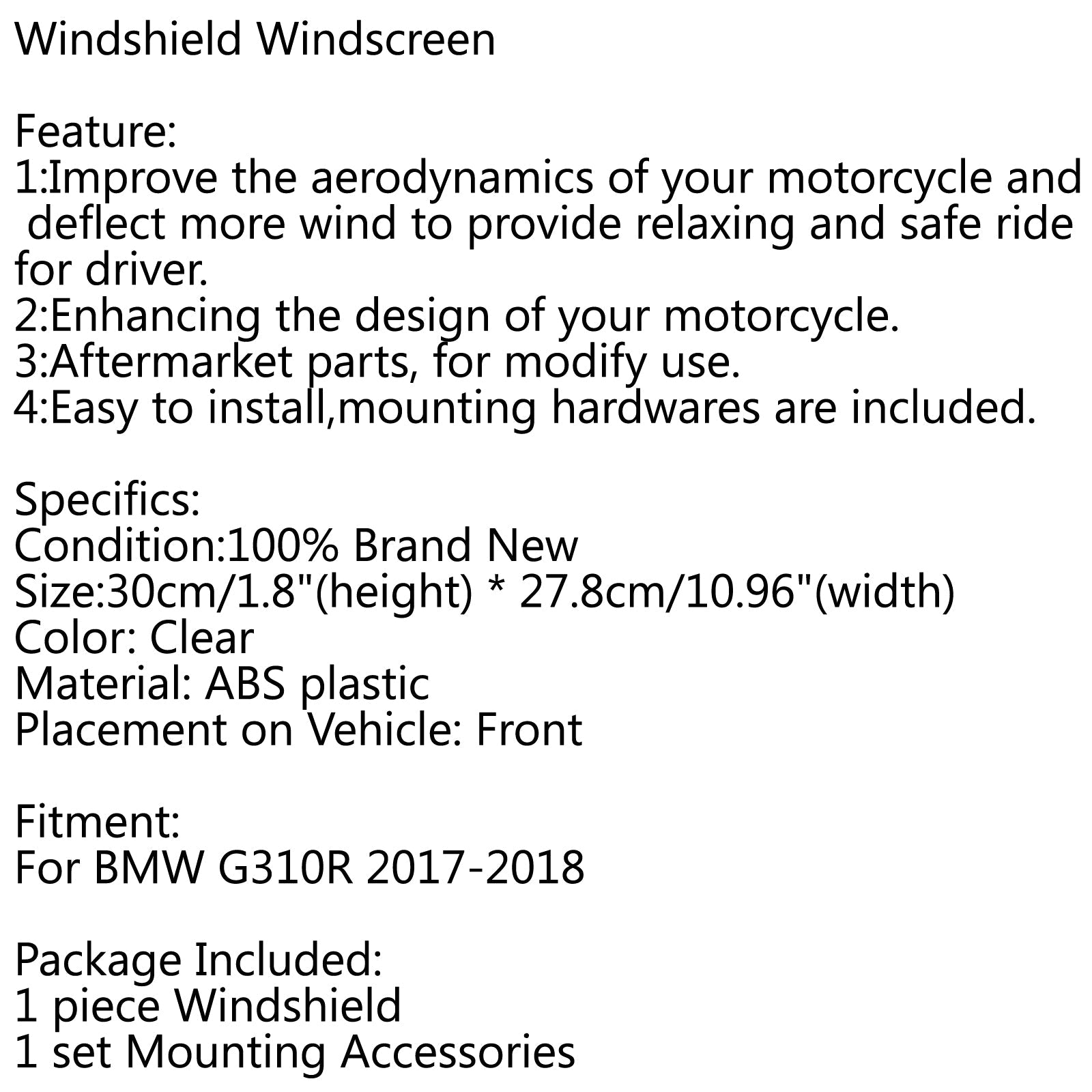 2017-2018 BMW G310R Nieuwe motor ABS Plastic voorruit Voorruit Generiek