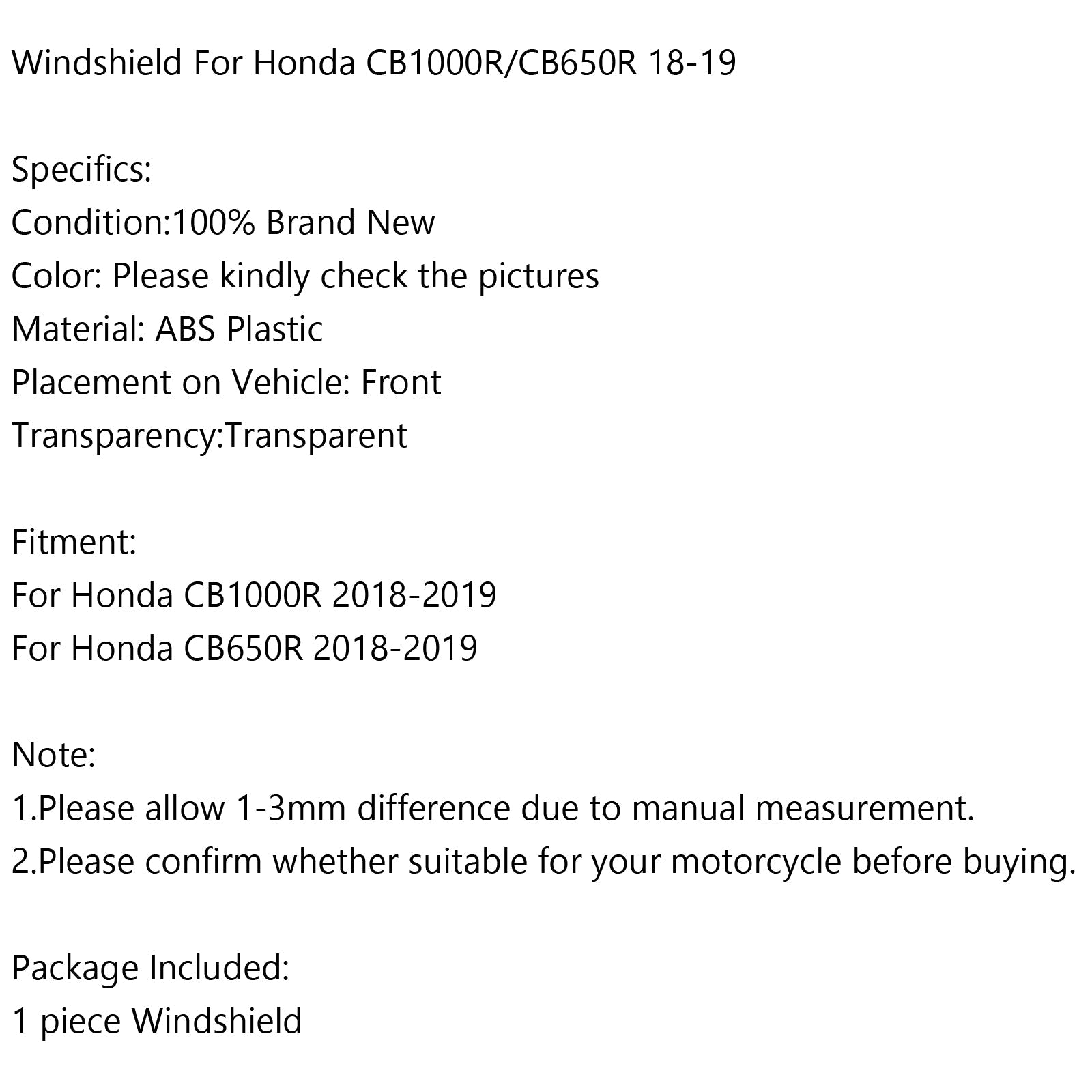 Motorcycle ABS WINDSHIELD PRÉTECTER PROTECTEUR DE HONDA CB1000R 18-20 CB650R 19-23