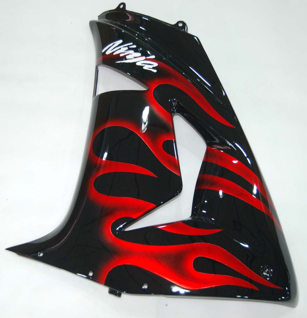 2006-2007 Kawasaki ZX 10R Svart & Generisk Red Flame Racing-kåpe