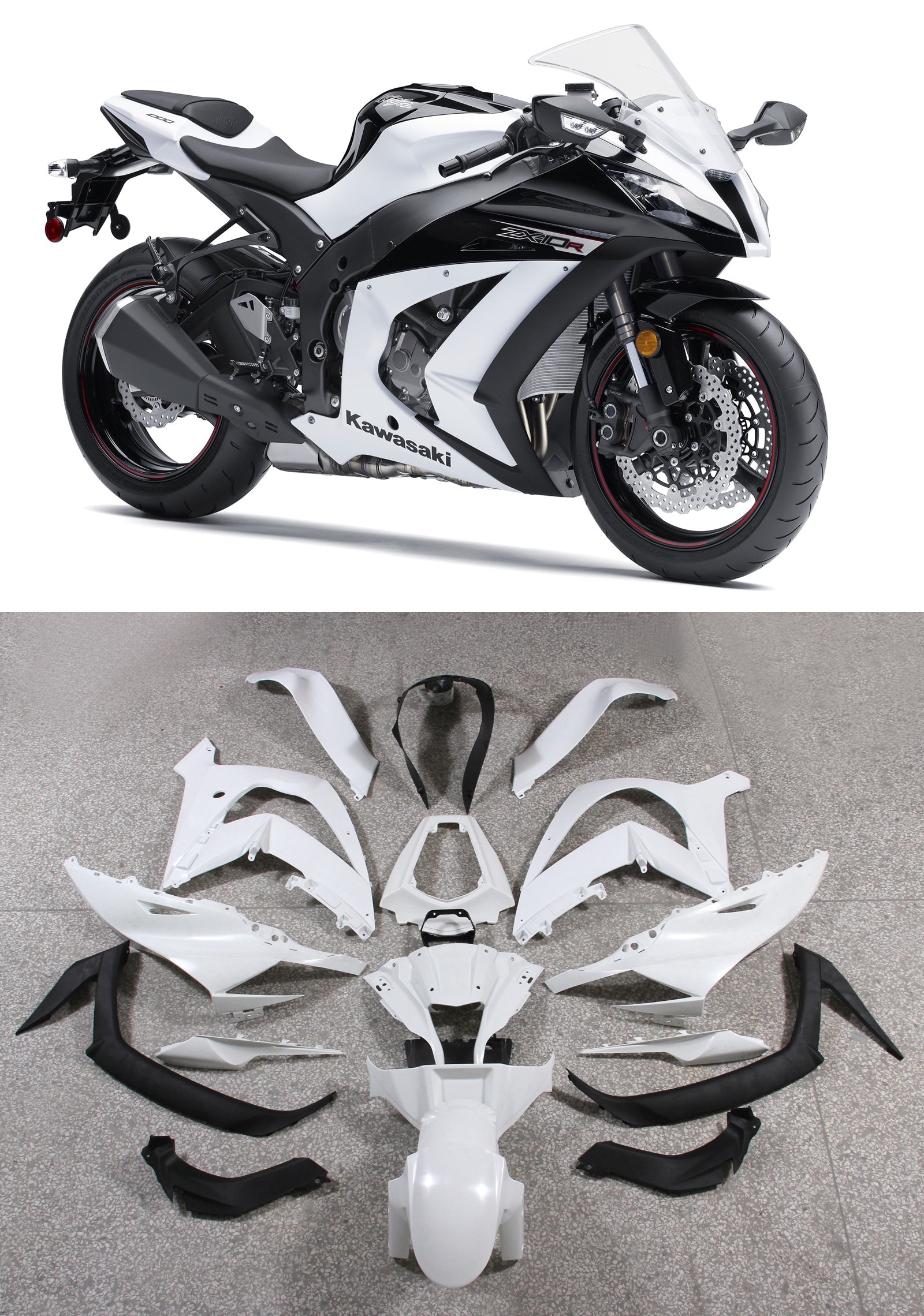 2011-2015 Ninja ZX10R Hvit karosseri Fairing ABS Injection Molded Plastics Set 6# Generic