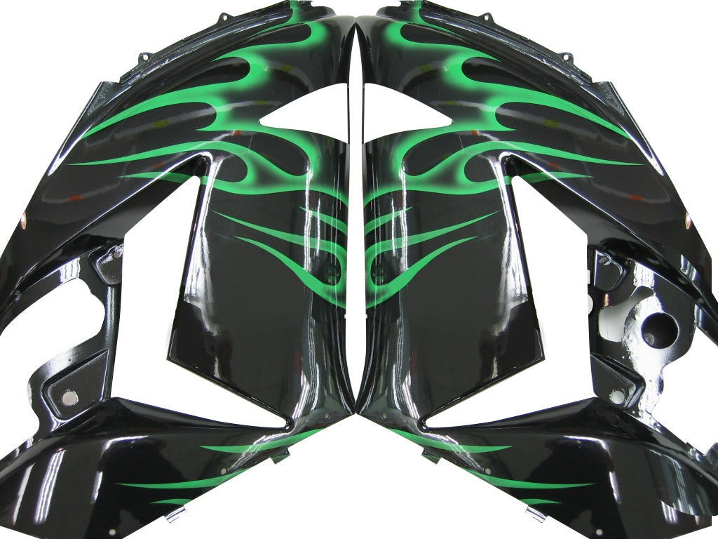 2006-2011 Ninja ZX14R Svart & Green Flame Karosseri Kåpa ABS Formsprutad Plast Set 10# Generisk